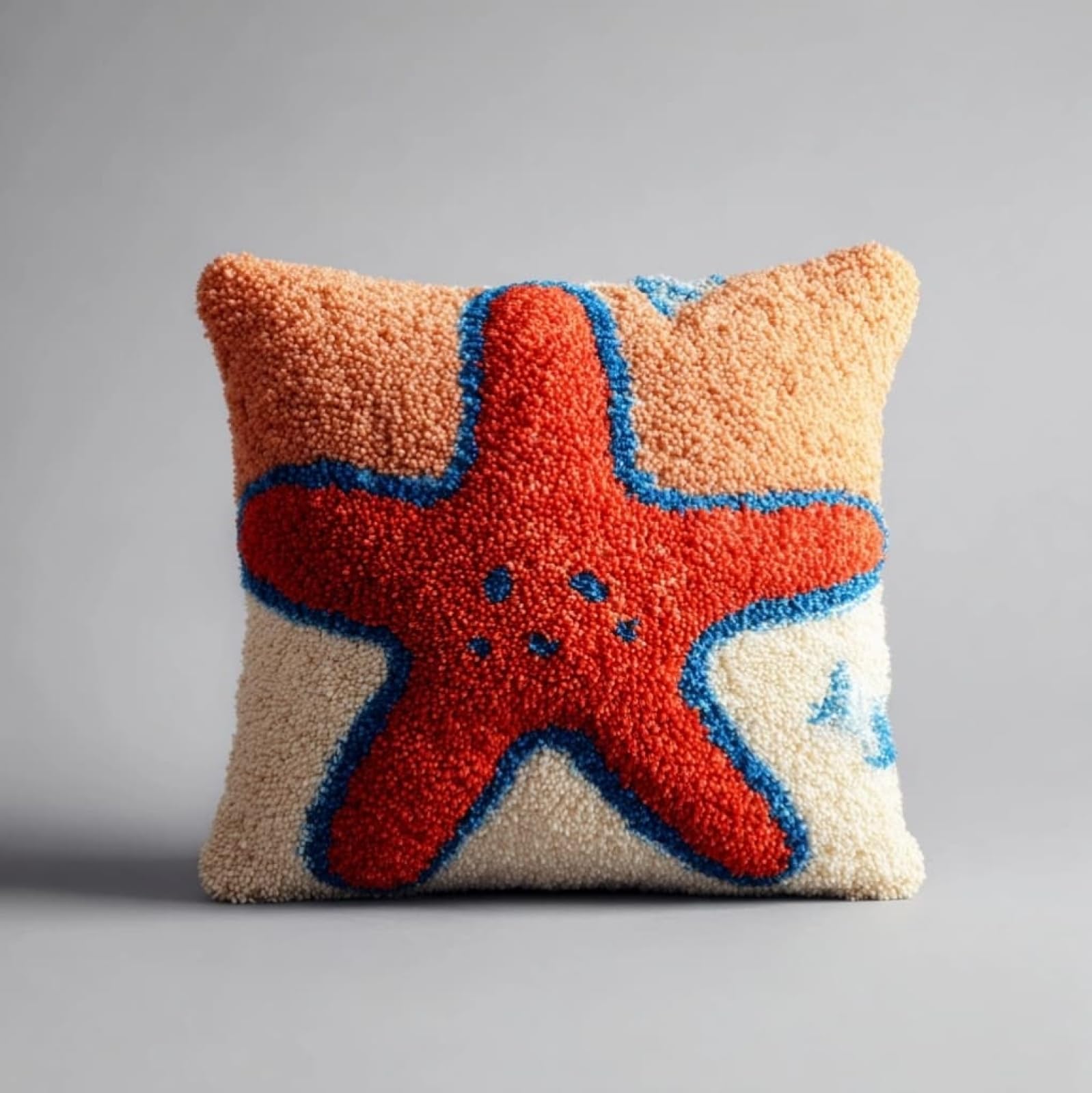 Henypt Latch Hook Cushion Kit 43x43cm,Starfish Beginner Friendly Needlecraft Set,Adult Craft Hobby kit,Easy Latch Hook for Home Decor,