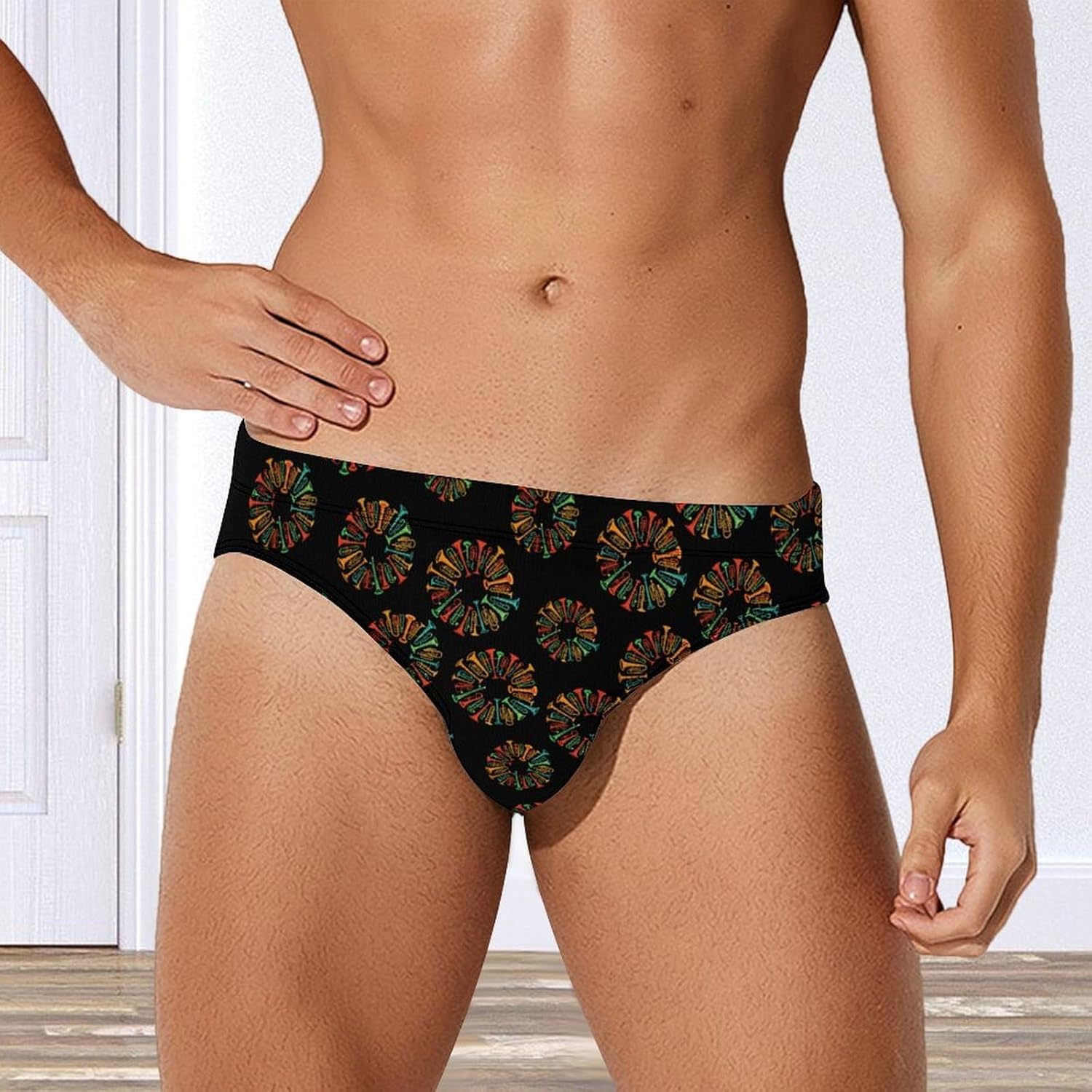 Colorful Trombones Men's Swimsuit Brief Sexy Bikini Briefs Retro Printed Swimwear Quick Dry Swimming Trunks 3X-Large