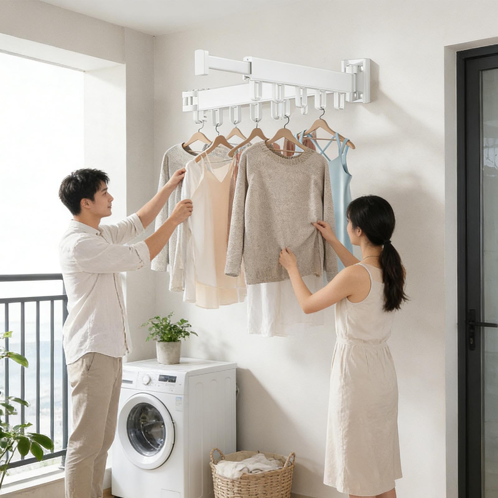 Faltbarer Wäscheständer zur Wandmontage, einziehbar, platzsparend, zusammenklappbar, Wäschetrockner für Badezimmer, Innenräume, Wohnung, Hotel, Schlafsaal