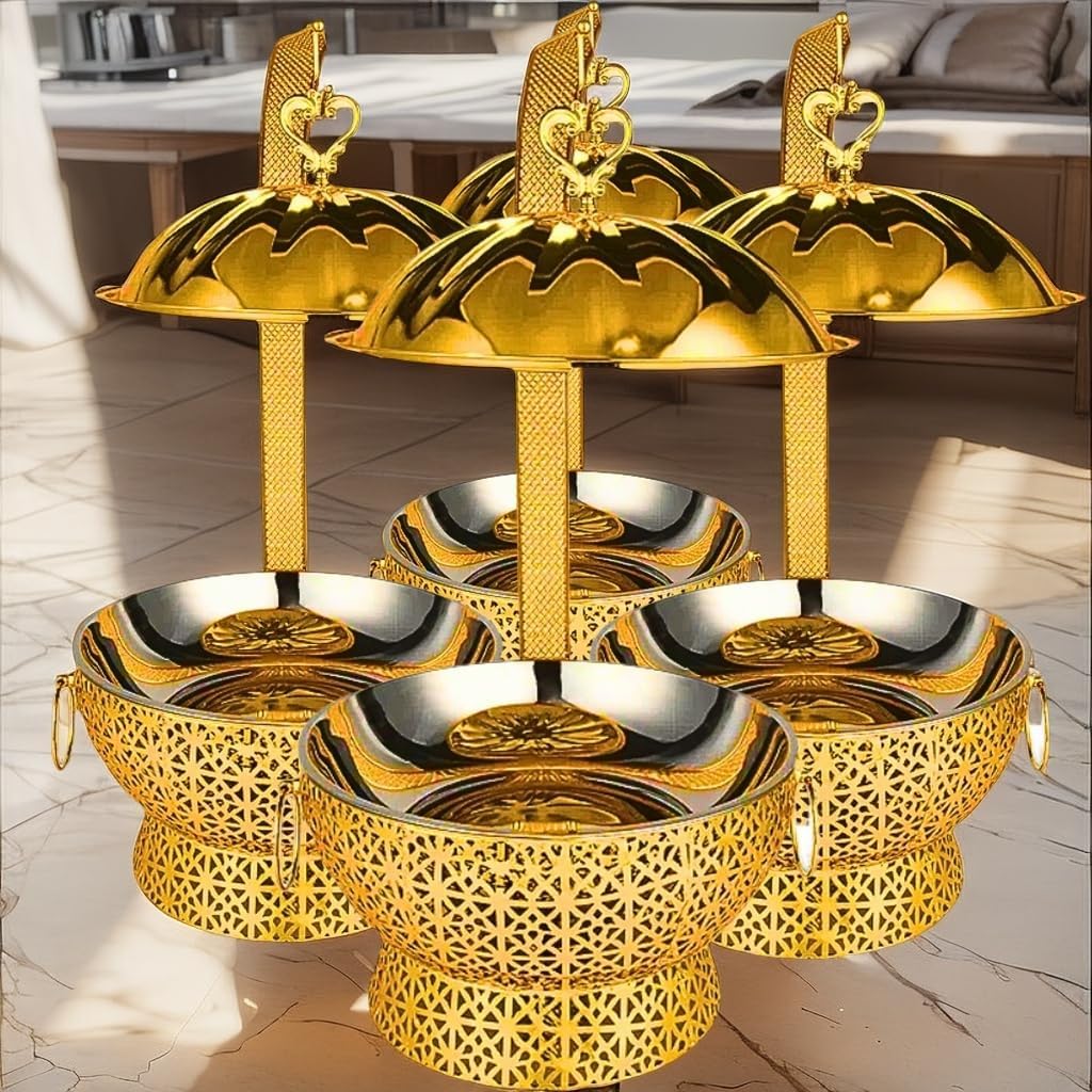 8 Pack 8QT Gold Chafing Dishes for Buffet,Premium Food Heater Tray with Stand Hook for Lid, Ideal Catering Supplies Buffet Display, Chafers and Buffet Warmers Sets for Grand Parties