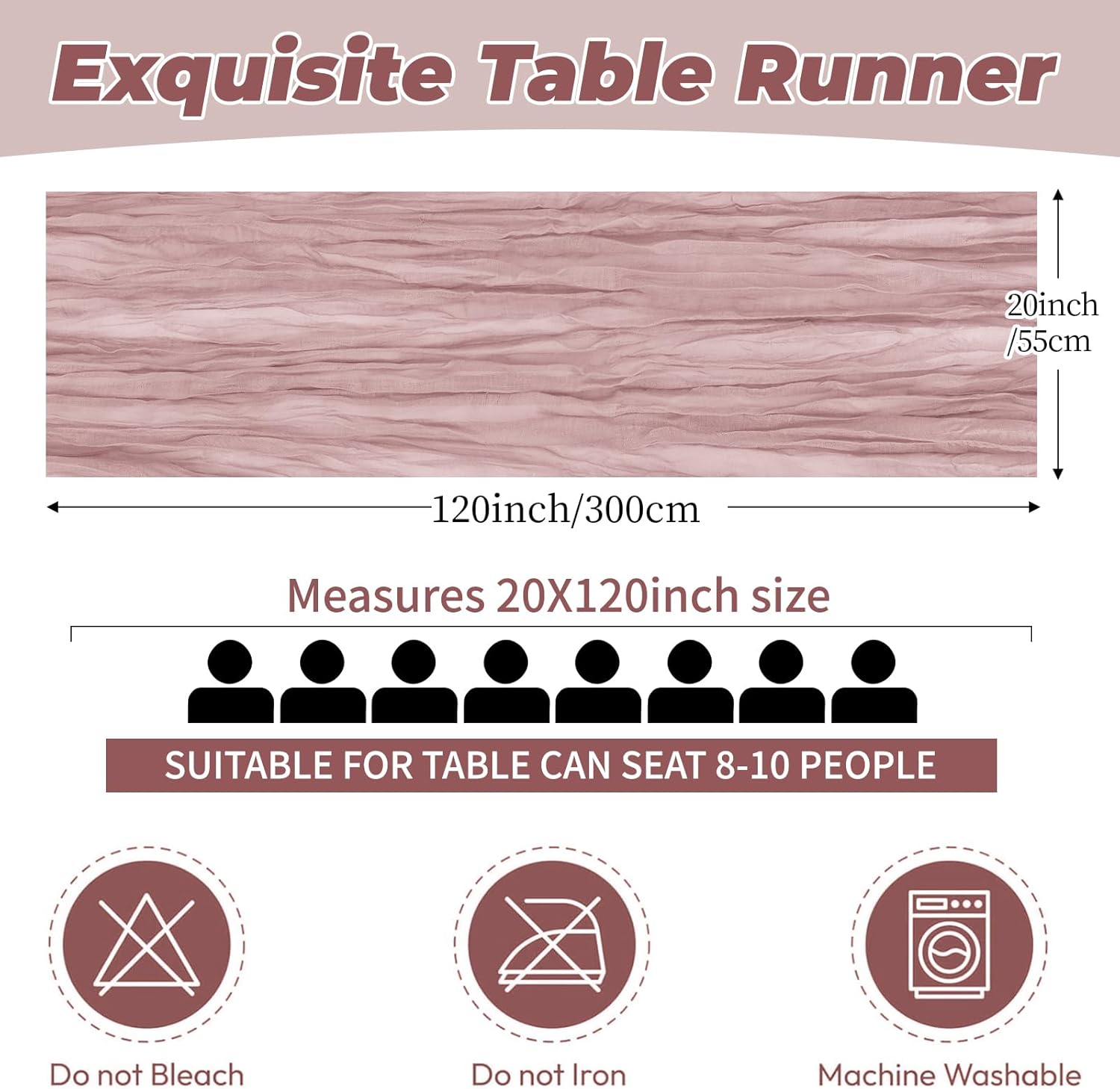 12 Pack Dusty Pink Cheesecloth Table Runner 20 x 120 Inch Gauze Table Runner Fabric Semi Sheer Cheese Cloth Table Decor Bulk for Rustic Romantic Wedding Baby Shower Party Table Decoration