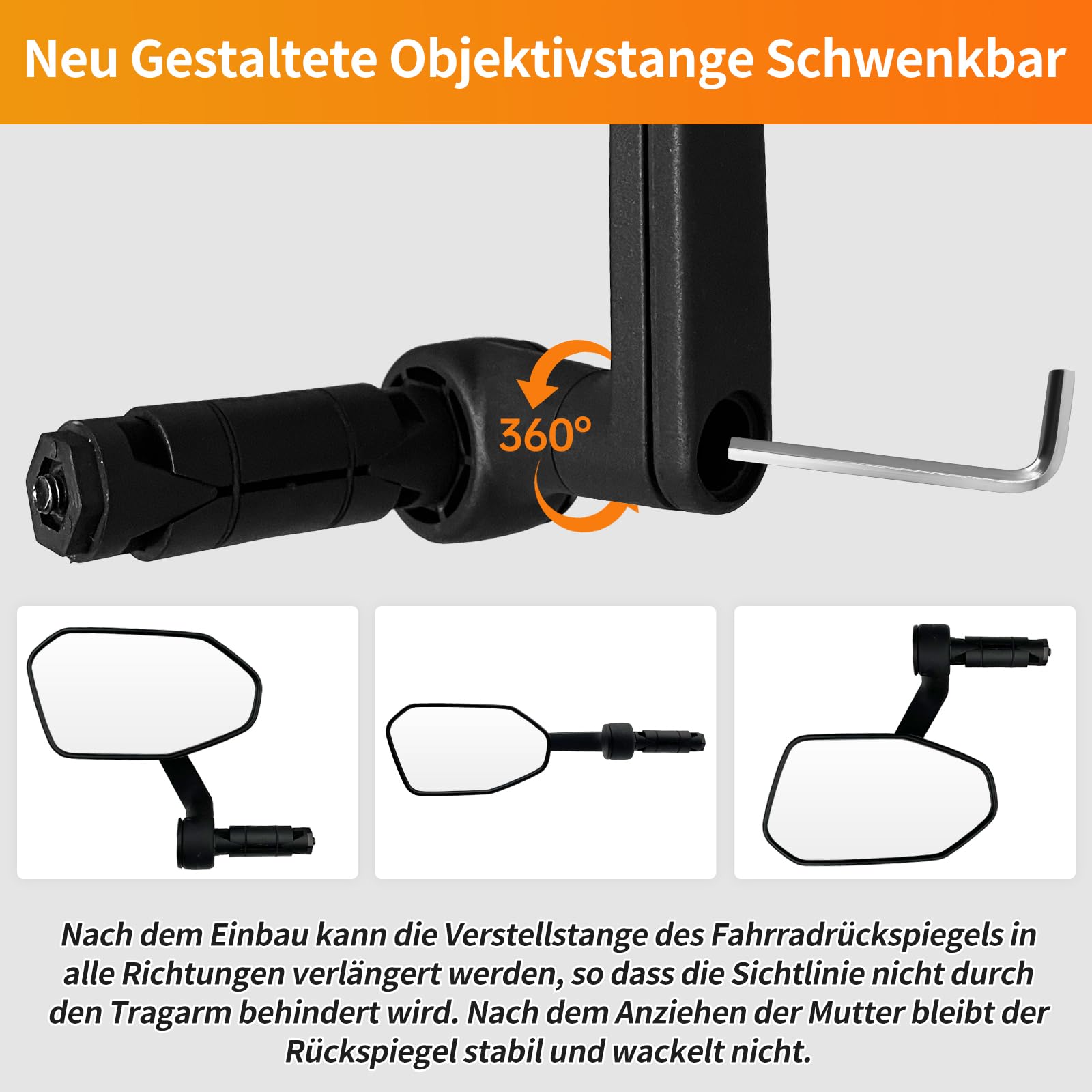 Rétroviseurs De Vélo Homieway 2 Pièces - Miroir Convexe HD, Ajustable 360°, Pour Guidon 15-23 Mm