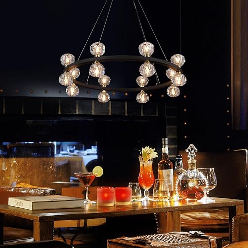 Miniatura 4 de Candelabro moderno de cristal, 16 luces, color negro, con ruedas de carro, para comedor, vestíbulo, sala de estar, cocina, certificación UL,