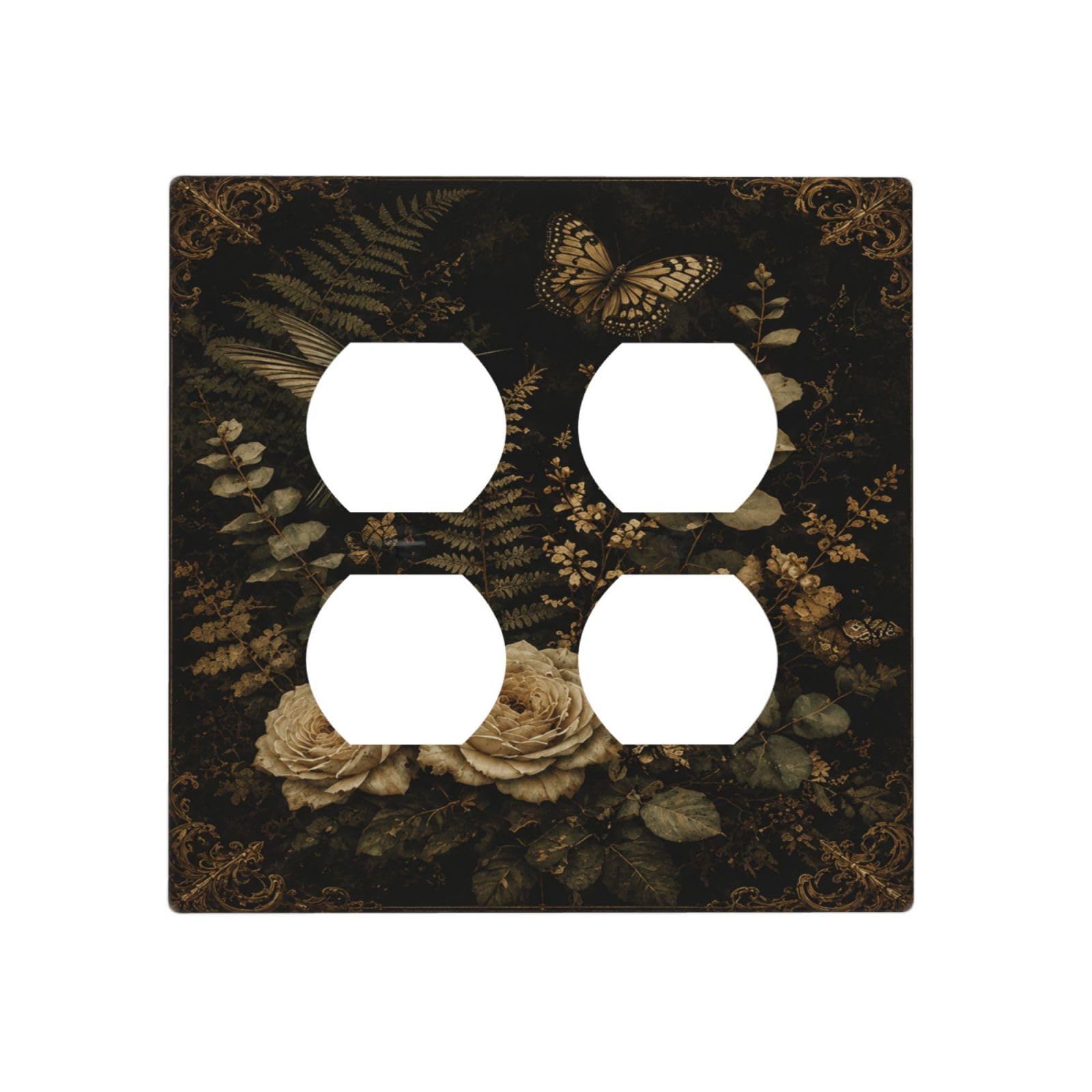 Xuejiaku Decorative Outlet Covers Vintage Botanical Hummingbird & Roses 2-Gang Duplex Light Switch Covers Gfci Wall Plate Dark Academia Gothic Receptacle Switchplate for Bedroom Home Decor