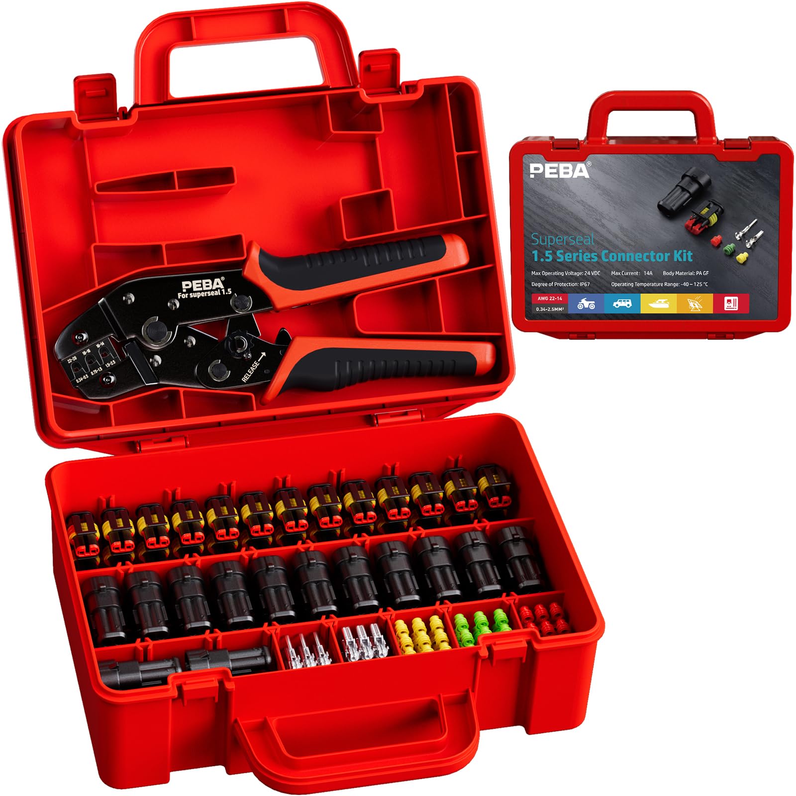 PEBA Crimping Pliers Car Plug Set, 0.34-2.5 mm² 20-Piece 2-Pin Connector for Vehicles (Car, Motorcycle, Boat, Truck)