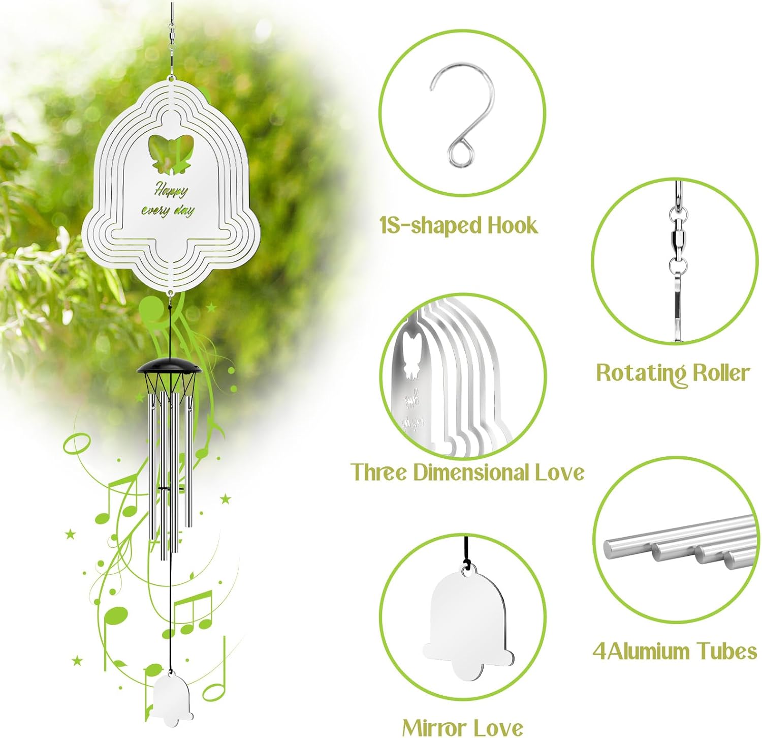 Wind Chimes with Bells Wind Spinner, Outdoor Garden Decor Wind Spinner, Gifts for Women, Mom, Retirement, Teacher, Parents Birthday, Memorial Gift for Garden Porch Patio Home Decor