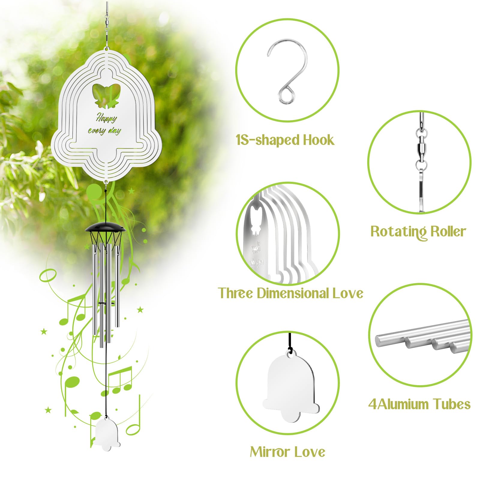 Windspiel mit Glocken, stark reflektierend, Outdoor-Gartendekoration, Windspiel, Geschenke für Frauen, Mutter, Ruhestand, Lehrer, Eltern, Geburtstag, Gedenkgeschenk für Garten, Veranda, Terrasse,