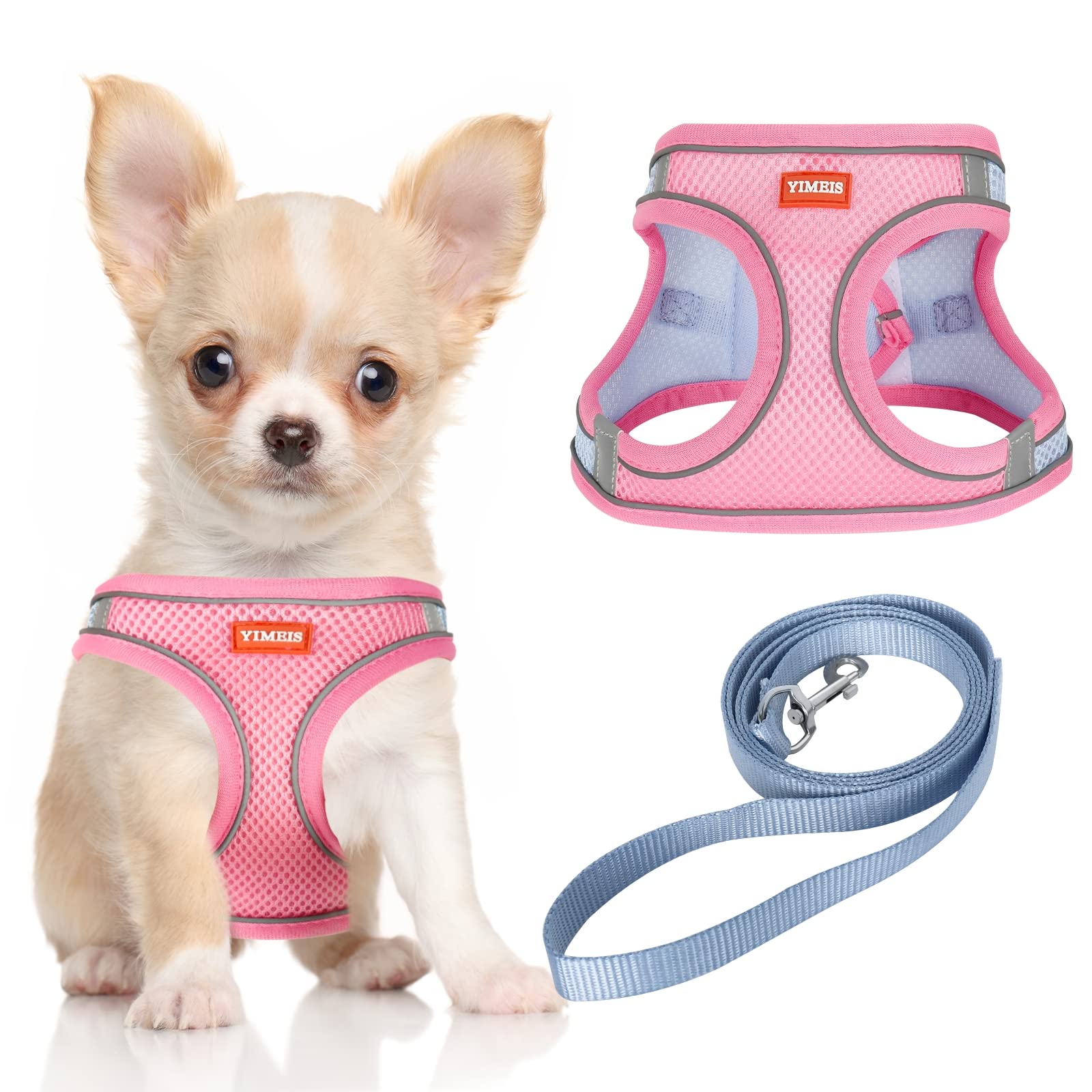 YIMEIS Dog Harness and Leash Set, No Pull Soft Mesh Pet Harness, Reflective Adjustable Puppy Vest for Small Medium Large Dogs, Cats (Pinkblue, X-Small