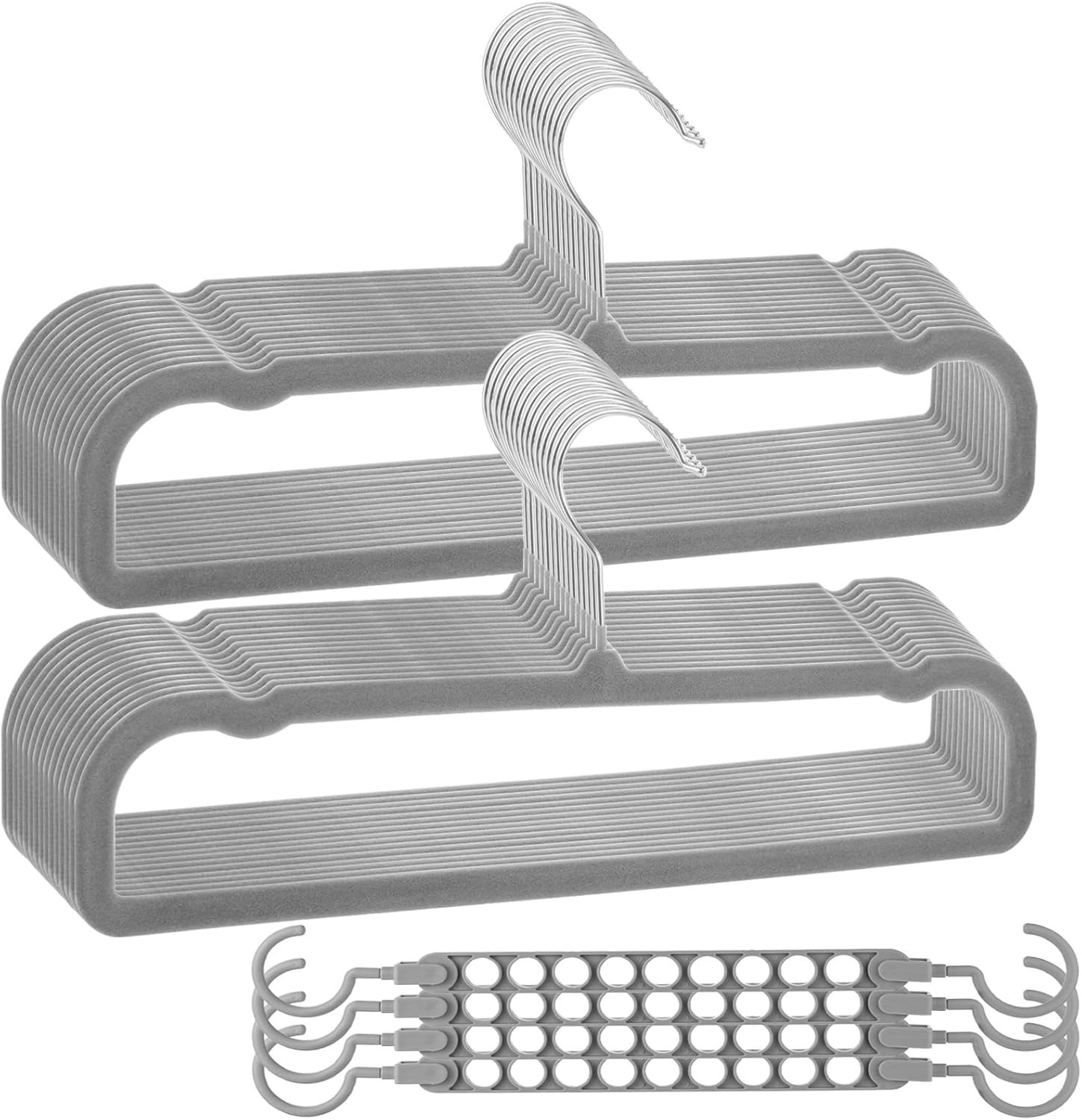 Velvet Pants Hangers Non Slip, 30 Pack Velvet Hangers for Closet with Porous Hooks, Strong Durable Space Saving Slim Clothes Hanger, Ultra Soft Flocked Hanger for Pants/Shirts/Bra/Shorts (Grey)