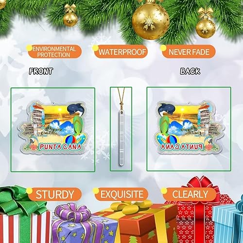 Miniatura 2 de Punta Cana - Adorno de Navidad de acrílico transparente de doble cara para decoración de árbol, recuerdo de viaje, colección turística, accesorios