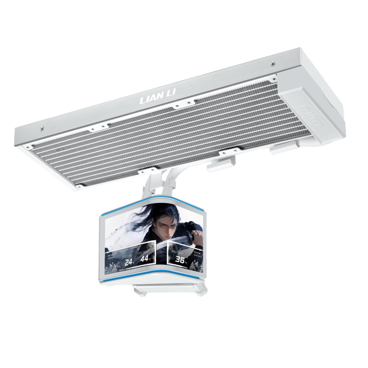 Lian Li Hydroshift II OLED Curved 360 Liquid CPU Cooler - Flexible Slide-Tube Clamp Coolant Pathway - Adjustable 6.67" 2K Screen - 3D Animation Effects - LGA 1851/1700, AMD AM5/4 - White (HS2OLDC36NW)