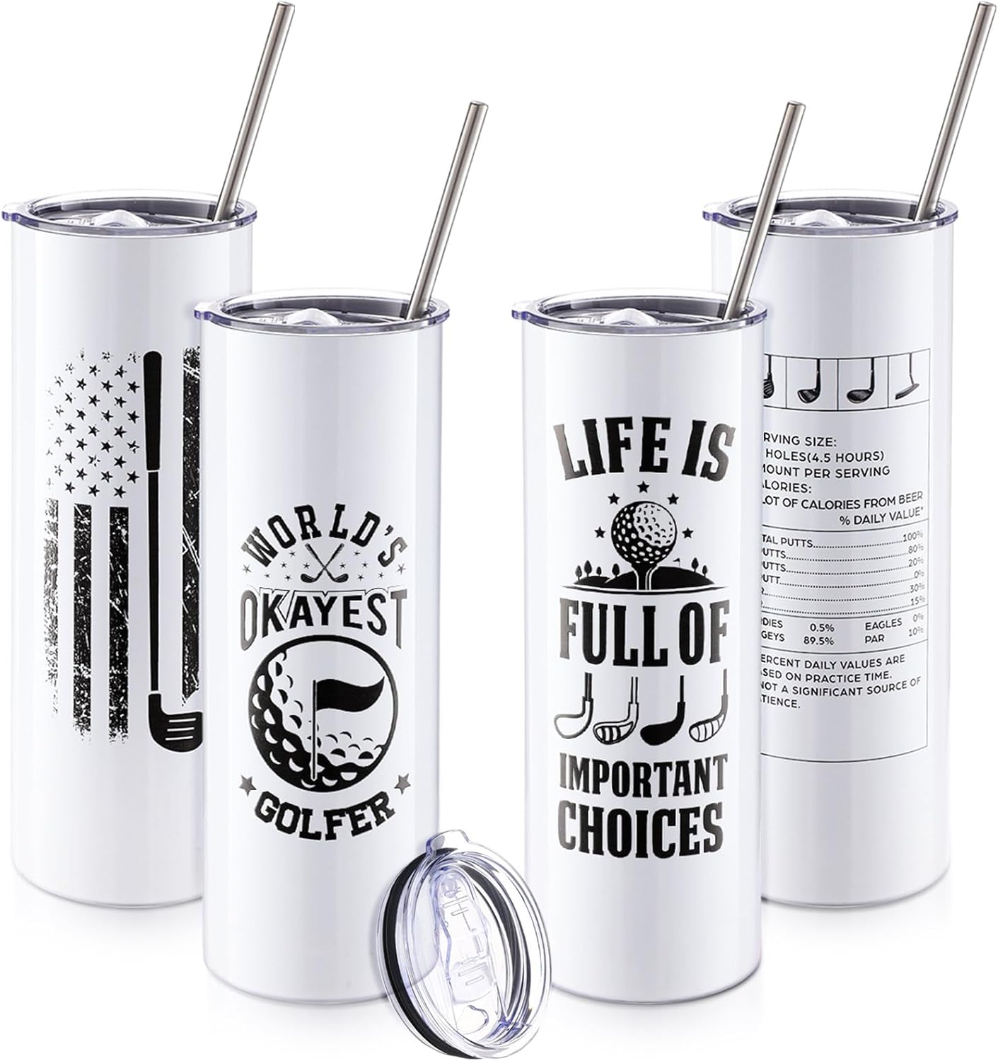 Patelai 4 Pcs Golf Tumbler Golf Gifts for Men 20oz Insulated Tumbler with Lid Straw Funny Coffee Cup Gift for Dad, Husband, Golfer, Groomsmen, Grandpa, Uncle, Boyfriend, Father, Birthday, Valentine