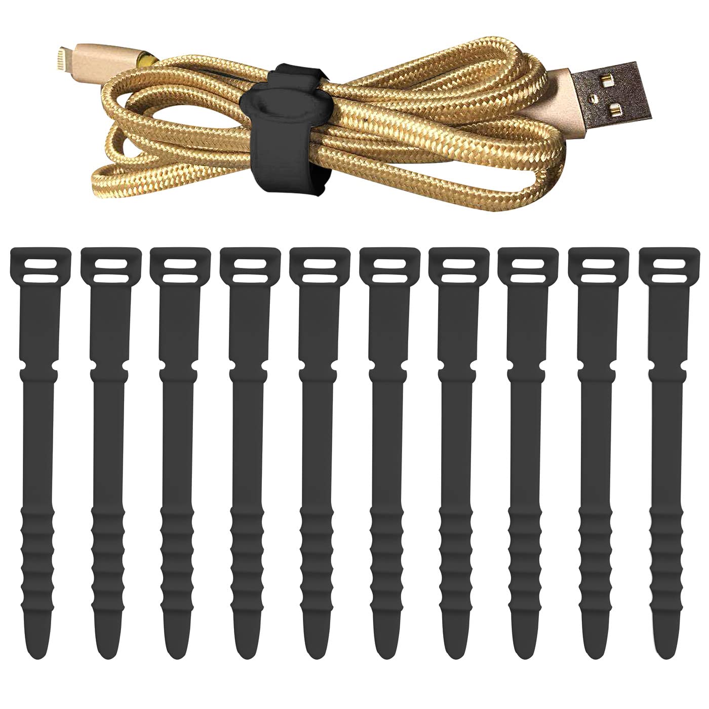 FUNUPUP Reusable Cable Zip Ties 4.5 Inch Elastic Silicone Cord Organizer Straps Management Rubber Cable Ties Cord organizer for Headphones Phone Charging Wire Home Office Desk Car (Black,36 Pcs)