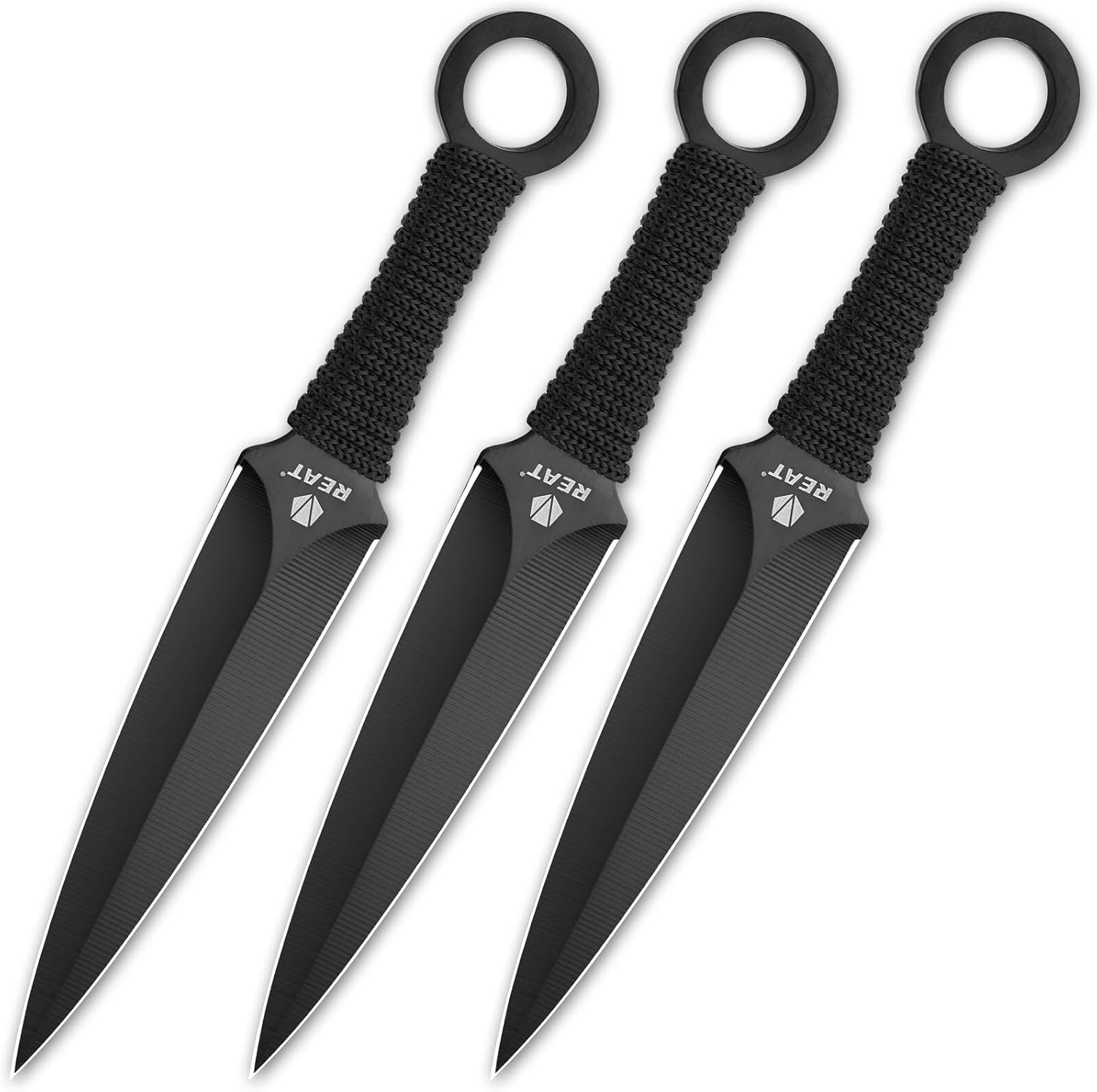 REAT Throwing Knives – 3 Piece, 6.5″ 440 Stainless Metal with Twine-Wrapped Deal with, Consists of Nylon Carrying Case for Secure Storage,Kunai Knives for Competitors,Recreation