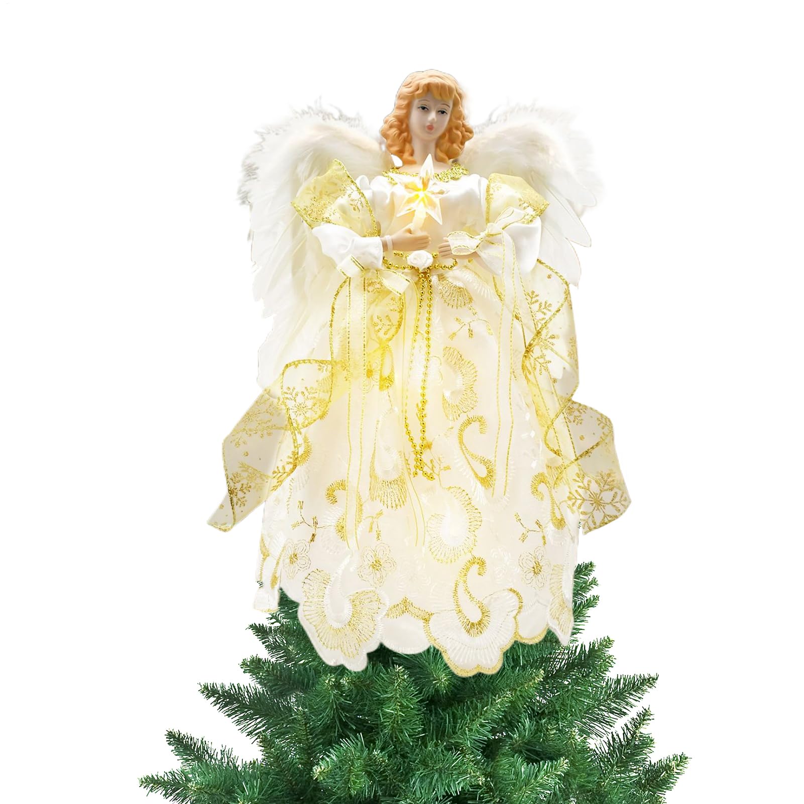 Ángel para árbol de Navidad 3D, adorno de alta calidad con acabado texturizado dorado