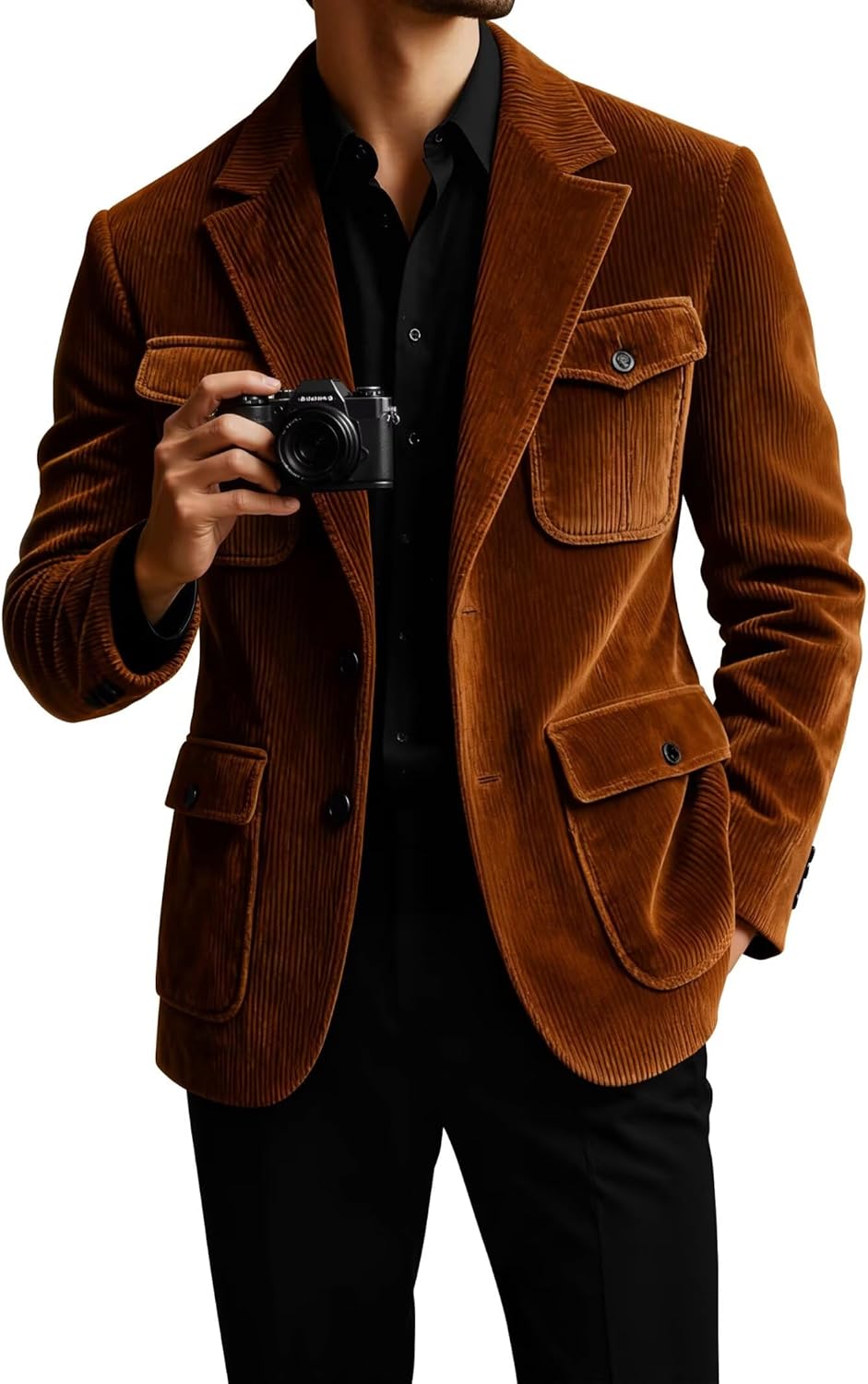 Men's Corduroy Sport Coat Vintage Corduroy Jacket Men Casual Blazer Button Down Notch Lapel Business Suit Blazer