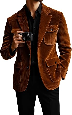 Mens Corduroy Sport Coat Vintage Corduroy Jacket Men Casual Blazer Button Down Notch Lapel Business Suit Blazer