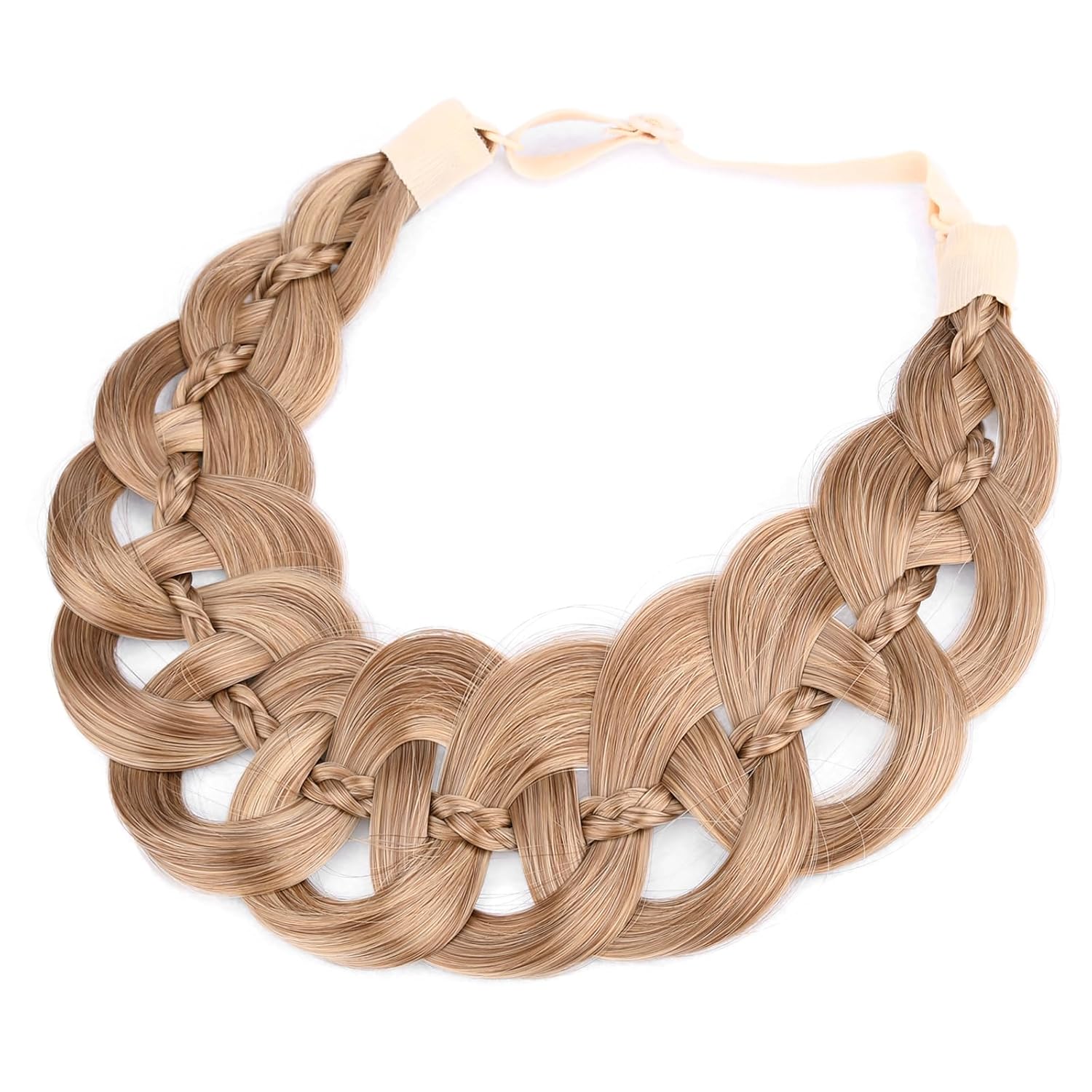 DIGUAN Hollow out wide braid with thin braid Synthetic Hair Braided Headband Hairpiece for Women (Dark Blonde, Wide)