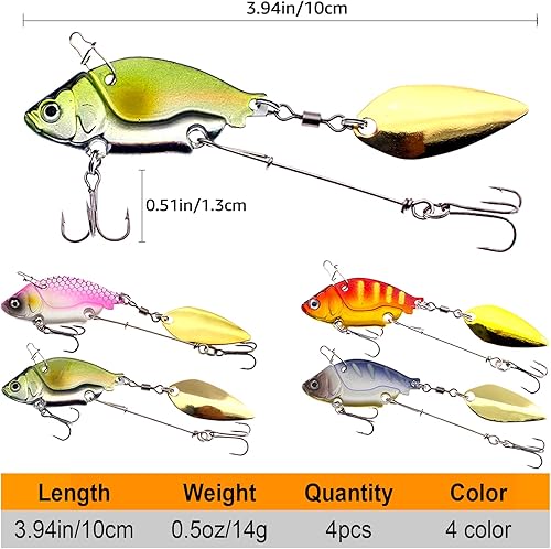 Miniatura 5 de Plantillas de pesca de metal cucharas de pesca señuelos hardbaits, cebo de hoja giratoria de fundición larga 3D ojos gancho agudos VIB Swimbait agua