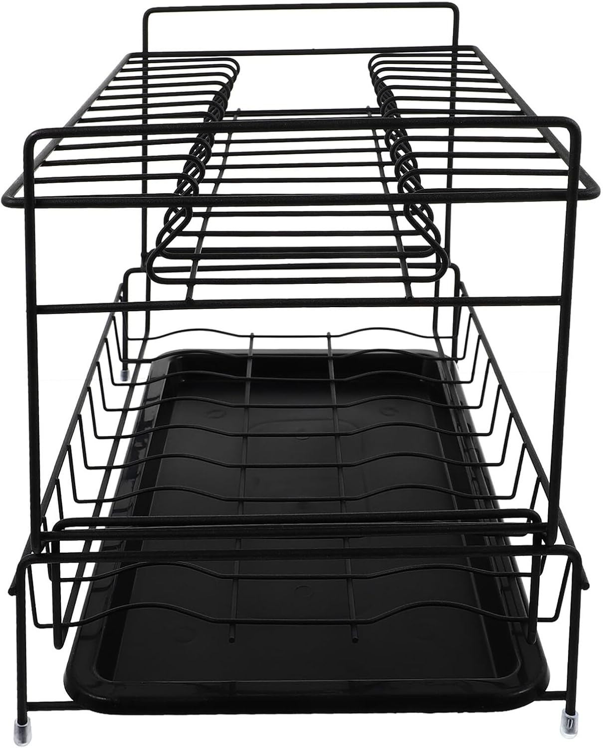 VILLCASE Double-Deck Dish Rack with Drain Tray, Black Kitchen Storage Shelf and Sink Holder for Bowl and Plate Organization