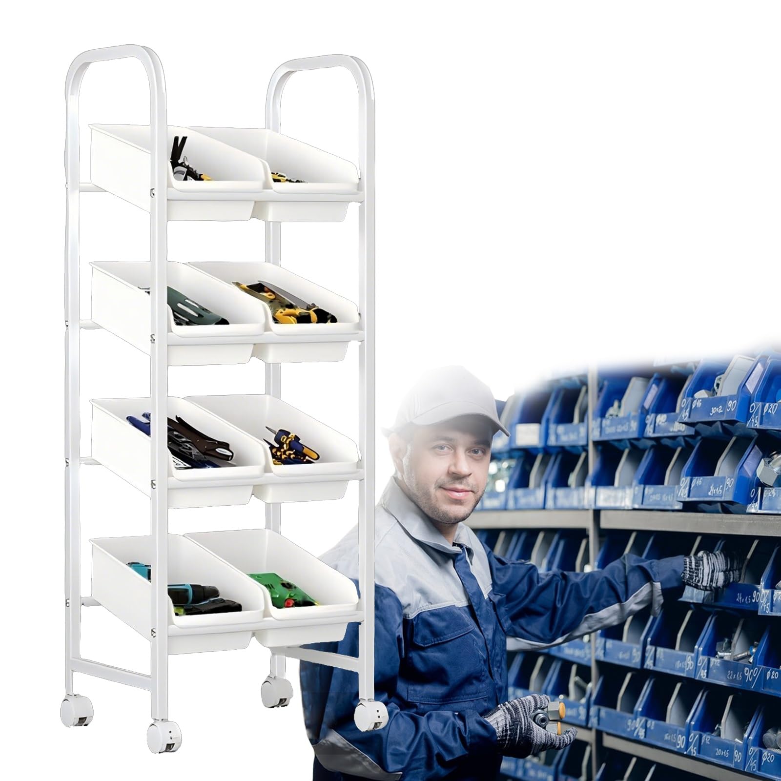 Boite Rangement Vis Étagère De Chariot À Bacs À Écrous Et Boulons, Armoire De Rangement De Pièces Industrielles Avec 4 6 8 Tiroirs Pour Le Stockage En Magasin(4 Tier - 35x30x88cm)