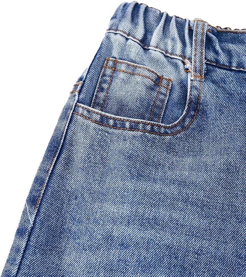 Nivne Tco Tween Girls Jeans Casual Elastic Waist & Zipper Fly Trendy Baggy Wide Leg Denim Pants with Pockets