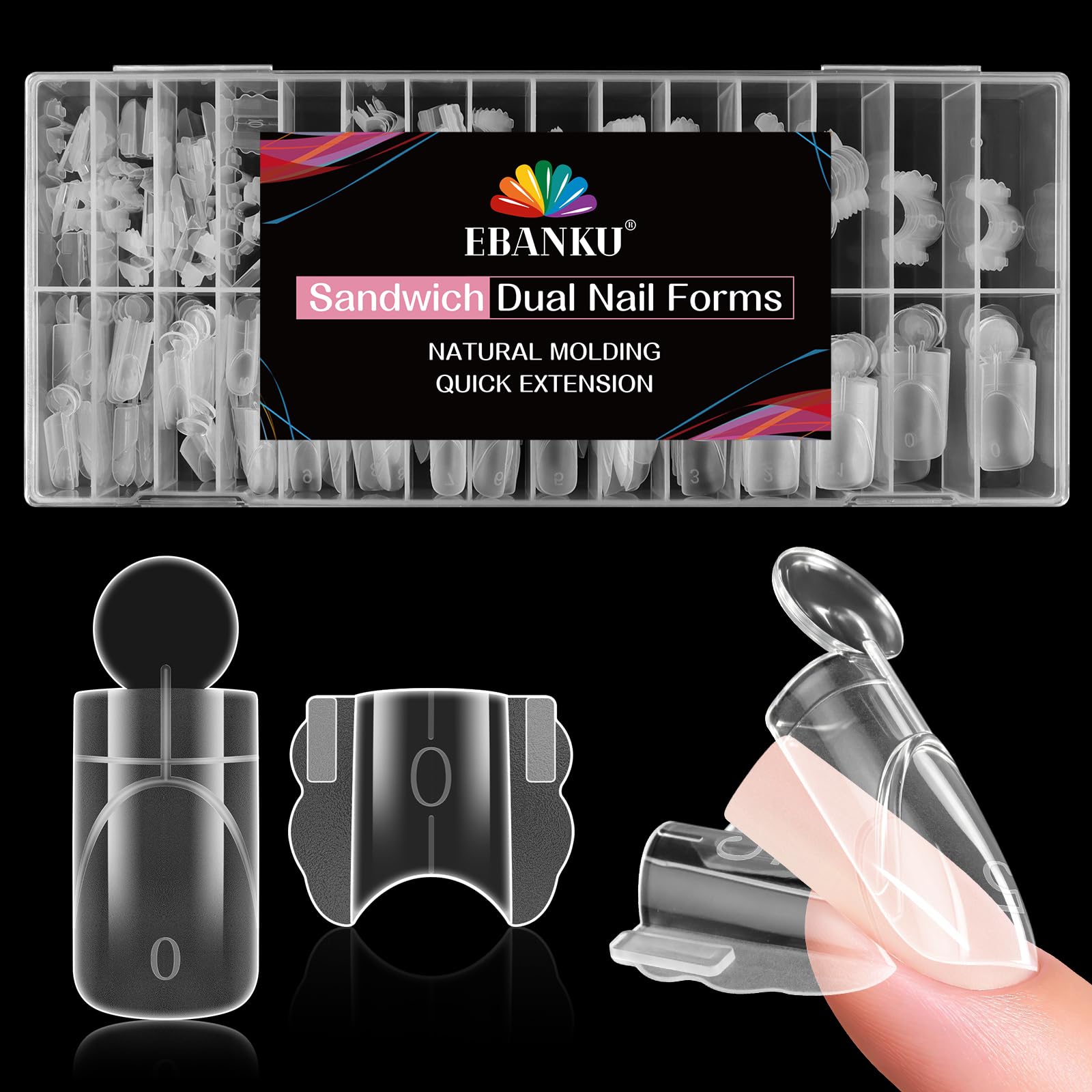 EBANKU 280PCS Sandwich Moldes Uñas, Transparent Top & Bottom Dual Nail Forms Stiletto Moldes Polygel Acrilicas Uñas Postizas para Herramientas de Manicura de Extensión — view 8