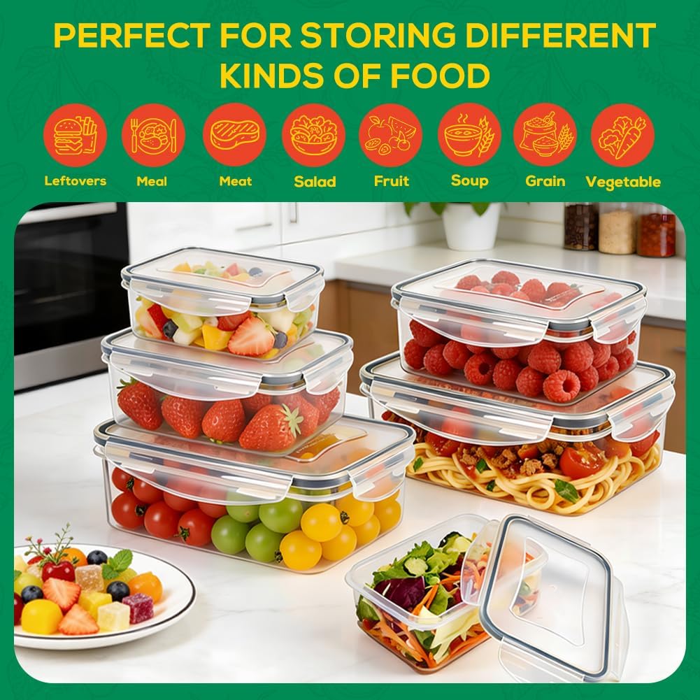 6 Pack Large Food Storage Containers with Lids (85oz/50oz/34oz) –BPA-Free Reusable Thicker Plastic Freezer Safe Storage Containers, Airtight & Leakproof Kitchen Meal Prep Containers for Food