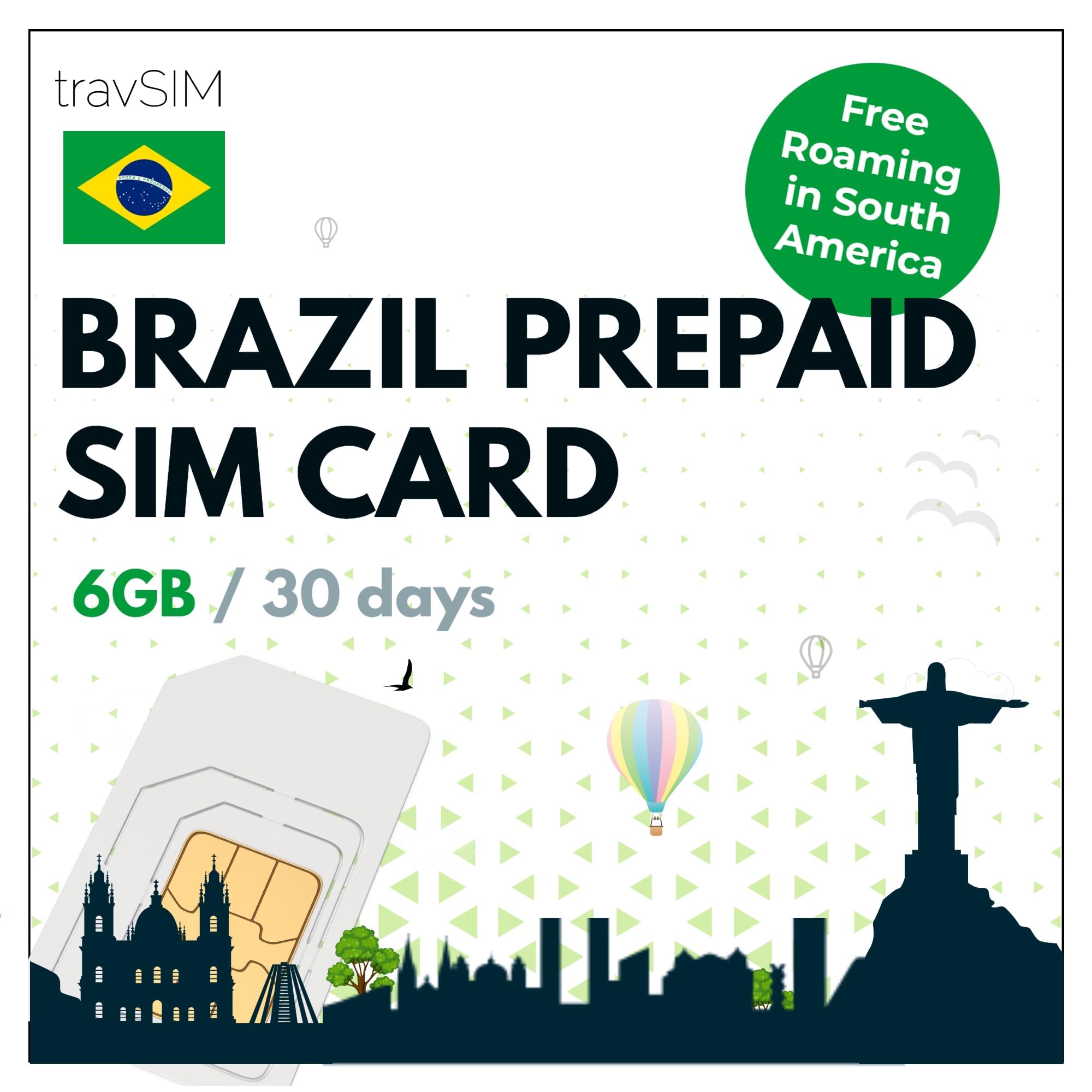 travSIM Tarjeta SIM Brasil | 10GB de Datos móviles a velocidades 4G/5G | Roaming Gratis en Sudamérica | El Plan de la Tarjeta SIM Brasil es válido Durante 30 días