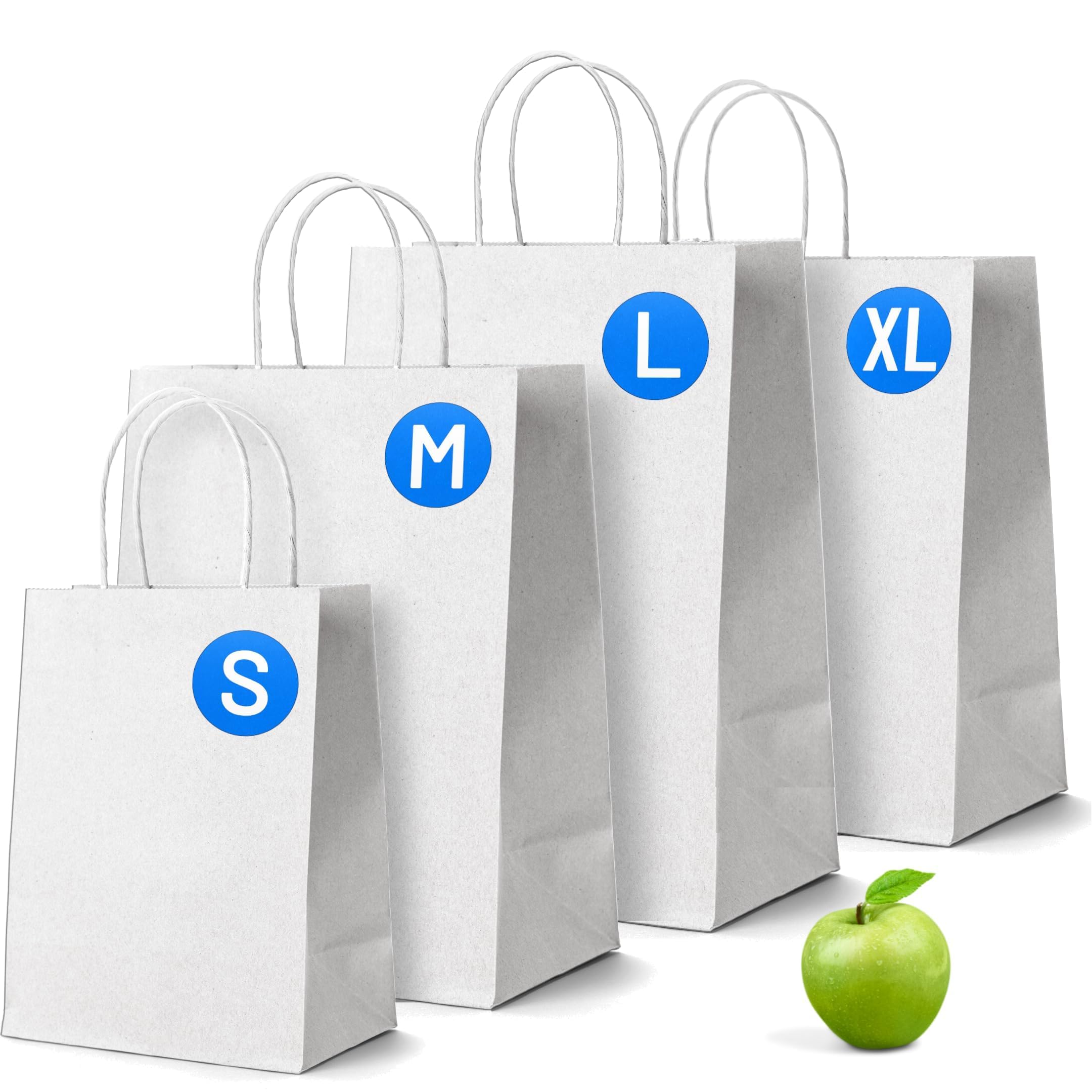 PWgoods White Paper Bags with Handles - 250 Pack, Large 12 x 12.5 x 5.5, Twisted Handle Carrier Bag, Retail Lunch Party Gift