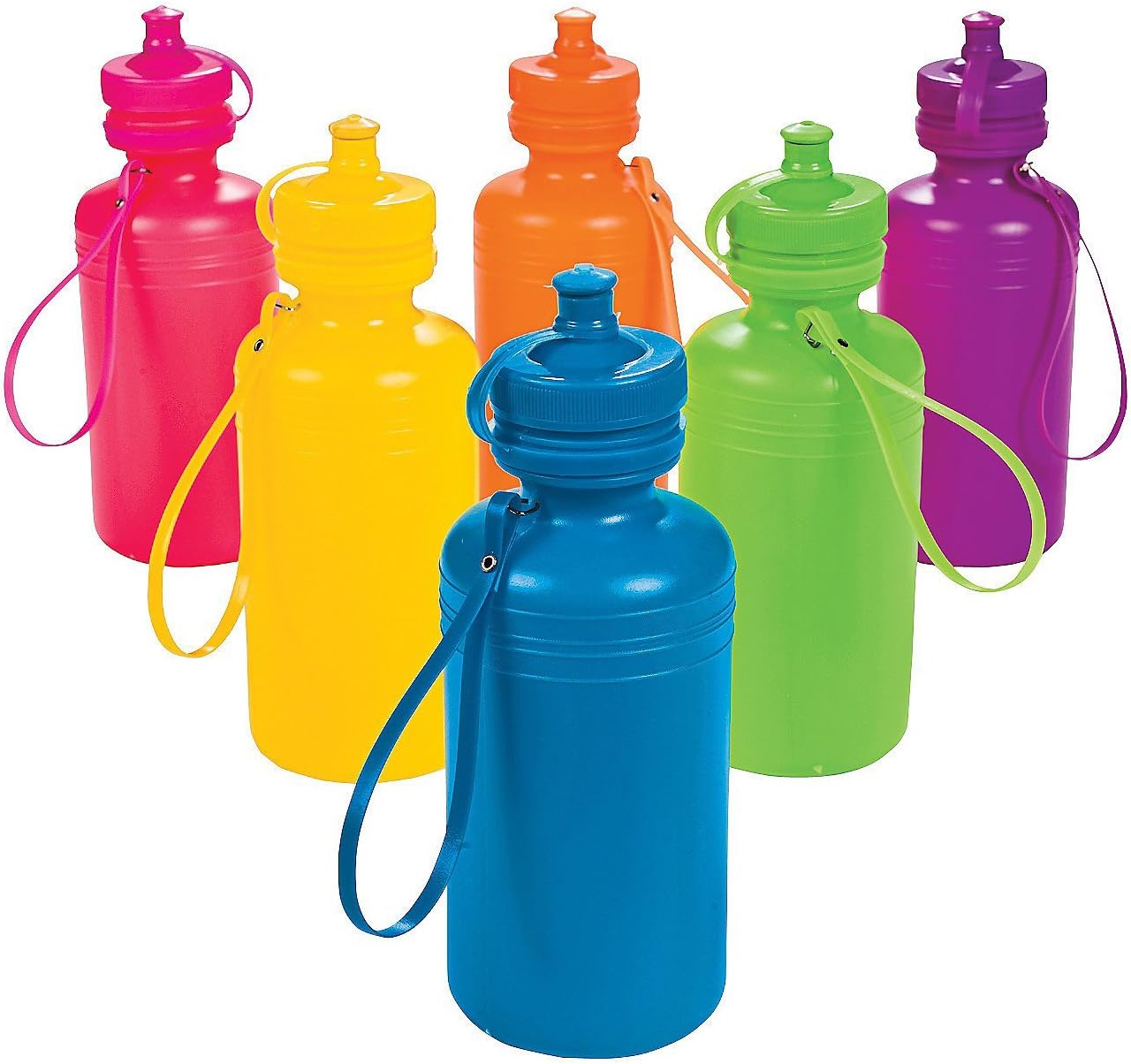 Fun Express Bulk Water Bottles for Kids - Set Of 12 Kids Sports Water Bottles, BPA-Free, Lightweight And 18 Oz Capacity, Leak-Proof Design - Easy To Clean, Easy-Grip Shape, Ideal For Sports Teams