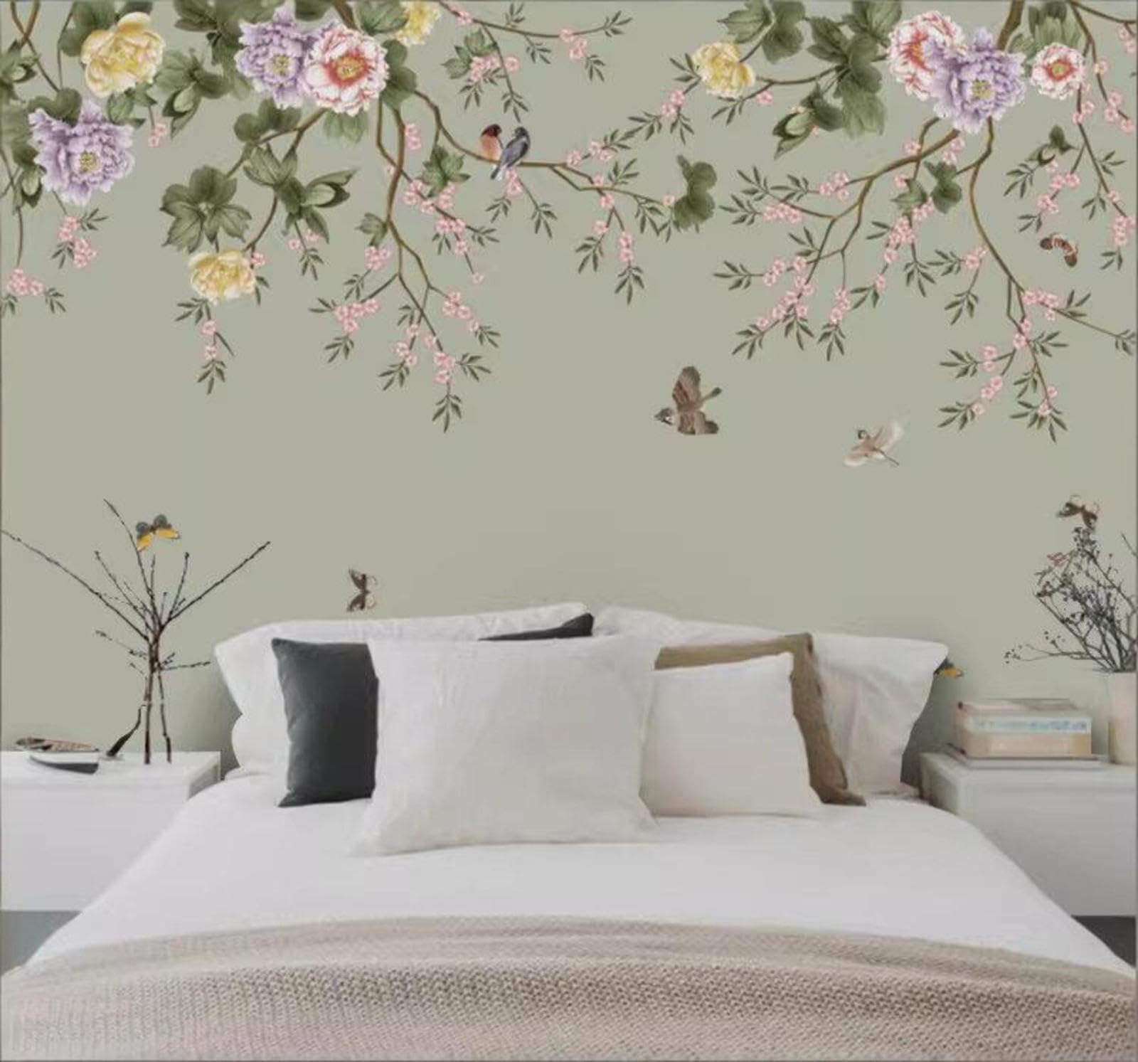 Minimalist Fresh Elegant Classical Flowers and Birds 3D Wallpaper Easy Install Feature Office Living Room Sofa Bedroom TV Background Wall Decoration-300cm×210cm