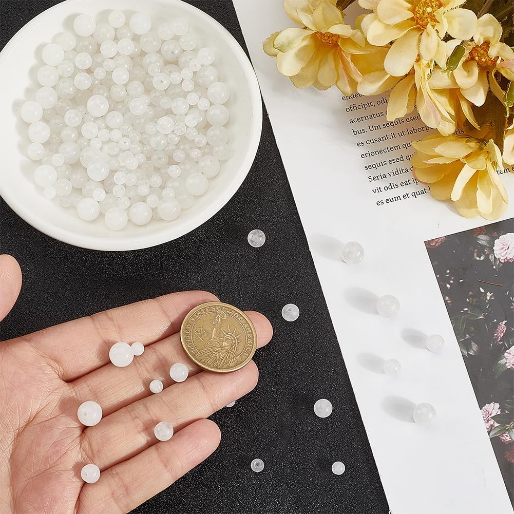 1 Box 190PCS Jade Round Beads with Holes Natural Chinese White Marble Round Gemstone Smooth Undyed Loose Spacer Bead Bulk for Jewelry Making Bracelets Necklaces Earrings Diy Crafts Supplies - Image 3