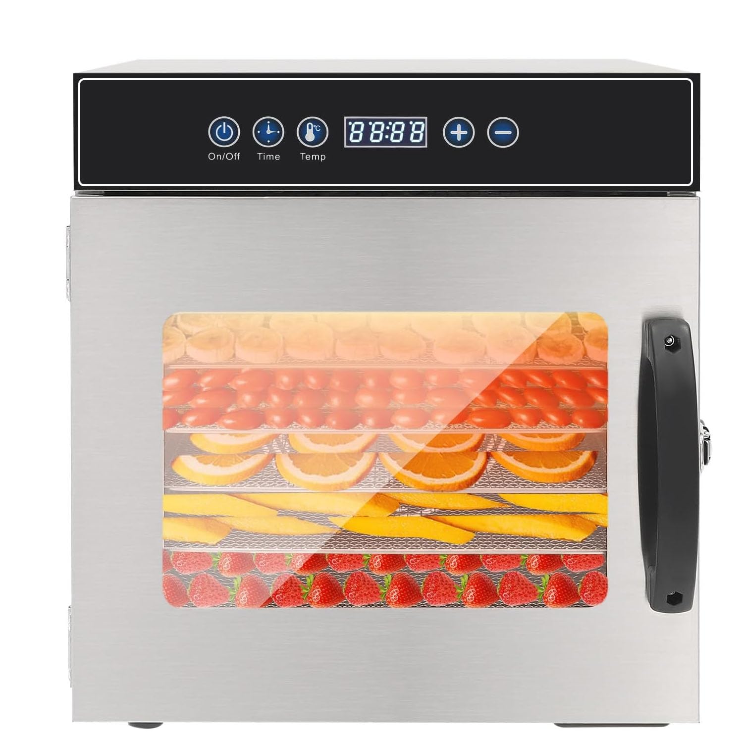 Secador De Alimentos Deshidratador con Termostato Ajustable De 30-90 °C Y Temporizador Digital De 24 Horas, Control Inteligente por Microcomputadora para Pescado, Verduras Y Carne