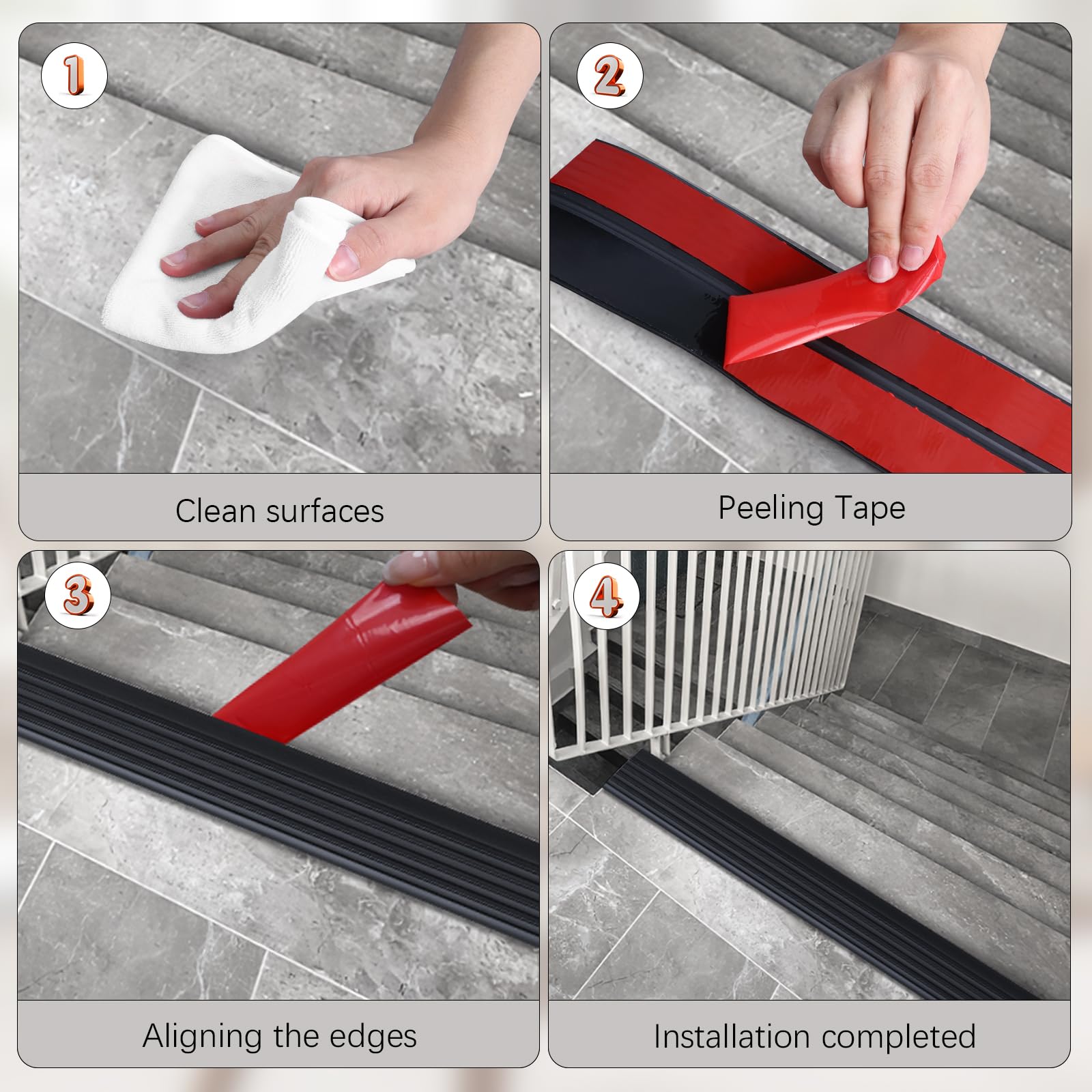 Perfil de borde de escalera autoadhesivo, 12 m de protección antideslizante para bordes de escalera, protección antideslizante para escalones de escalera para interior y exterior, negro