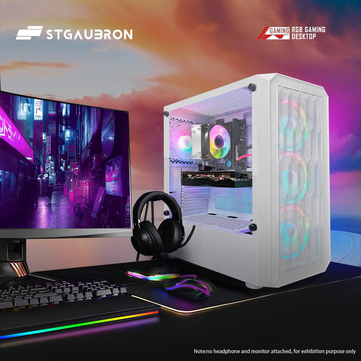 STGAubron Gaming PC Computer Desktop, AMD Ryzen 5 2600 up to 3.9G, GeForce RTX 3050 6G, 16GB DDR4, 1TB SSD, WiFi 6, BT 5.2, RGB Fan x4, Windows 11 Home