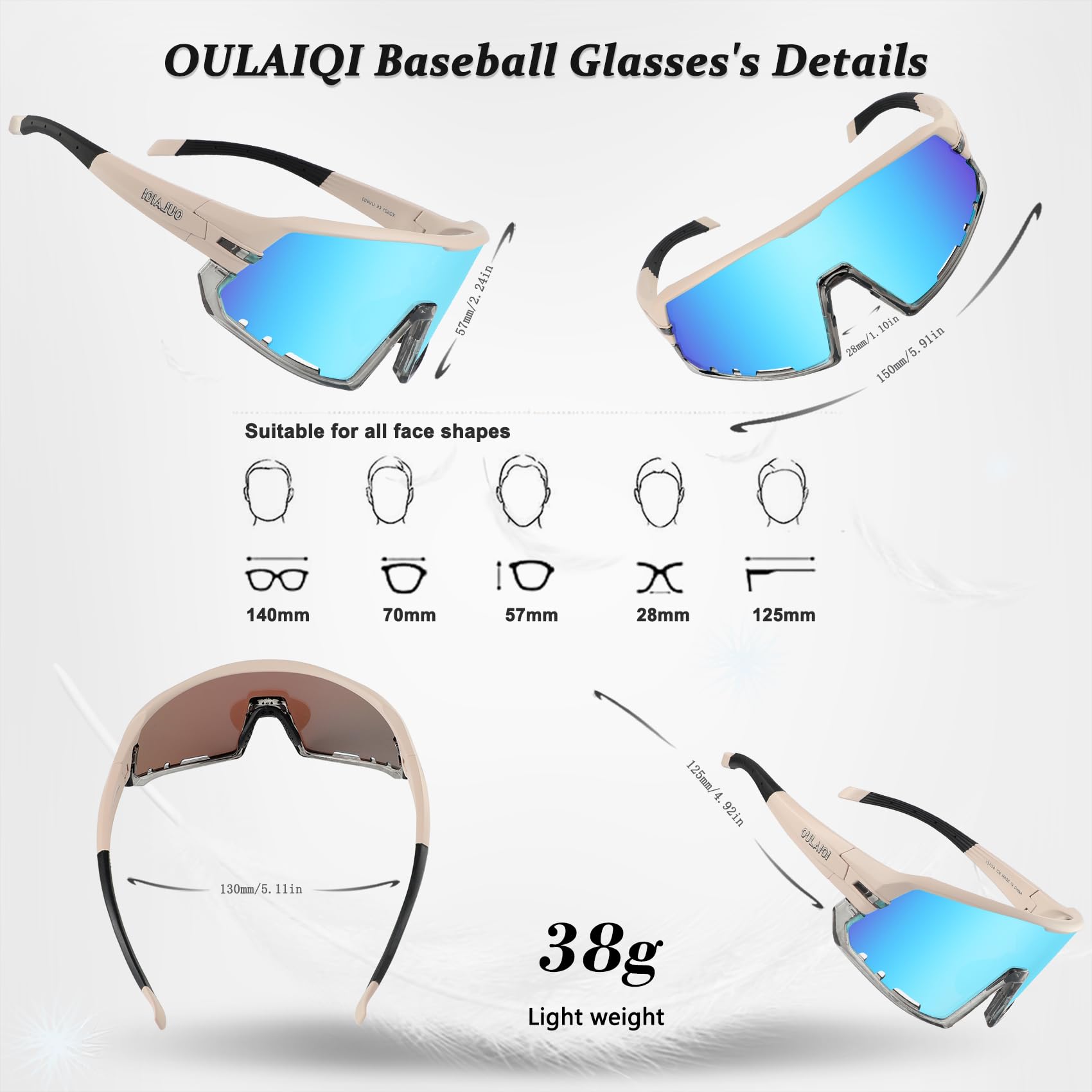 OULAIQI Okulary rowerowe baseballowe okulary przeciwsłoneczne dla mężczyzn i kobiet ochrona UV400 do biegania softball siatkówki sportowe okulary przeciwsłoneczne