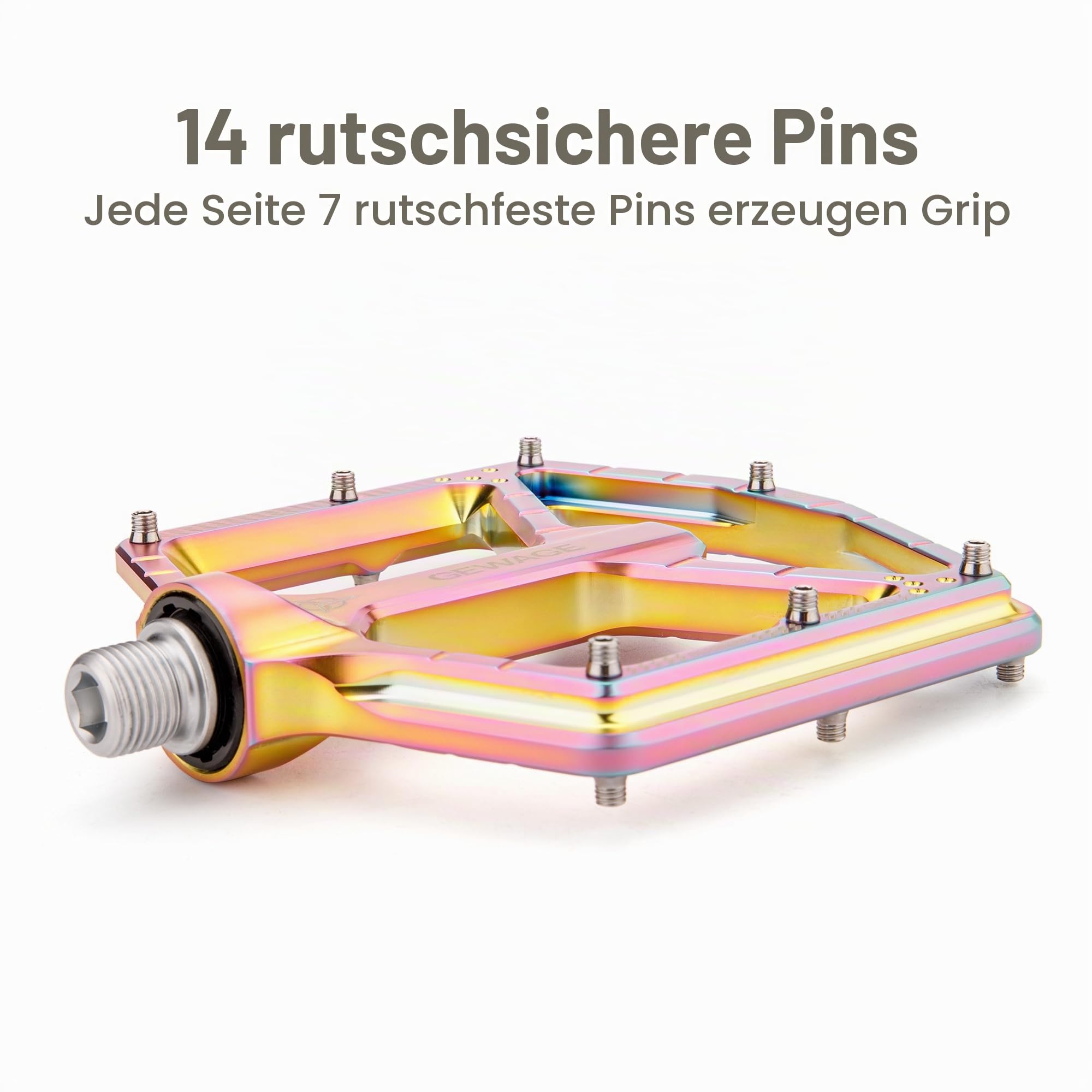 GEWAGE MTB Pedale Profi-Edition–CNC-Aluminium, 9/16″ Chromoly-Achse,ultraflaches Design ohne Endkappe, extra großem abgedichtetem Kugellager+Nadellager, 14 Anti-Rutsch-Pins, für technische Trails