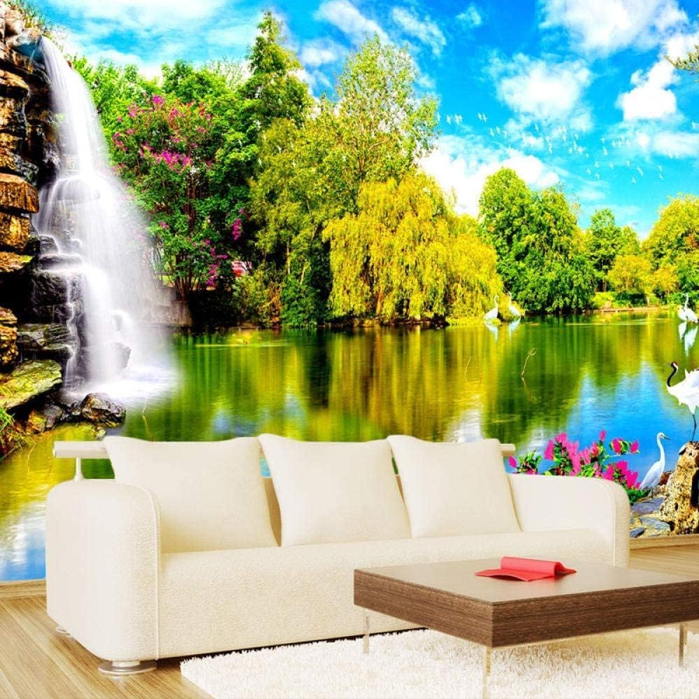 Décoration murale 3D moderne cascade bois nature paysage salon 200x140