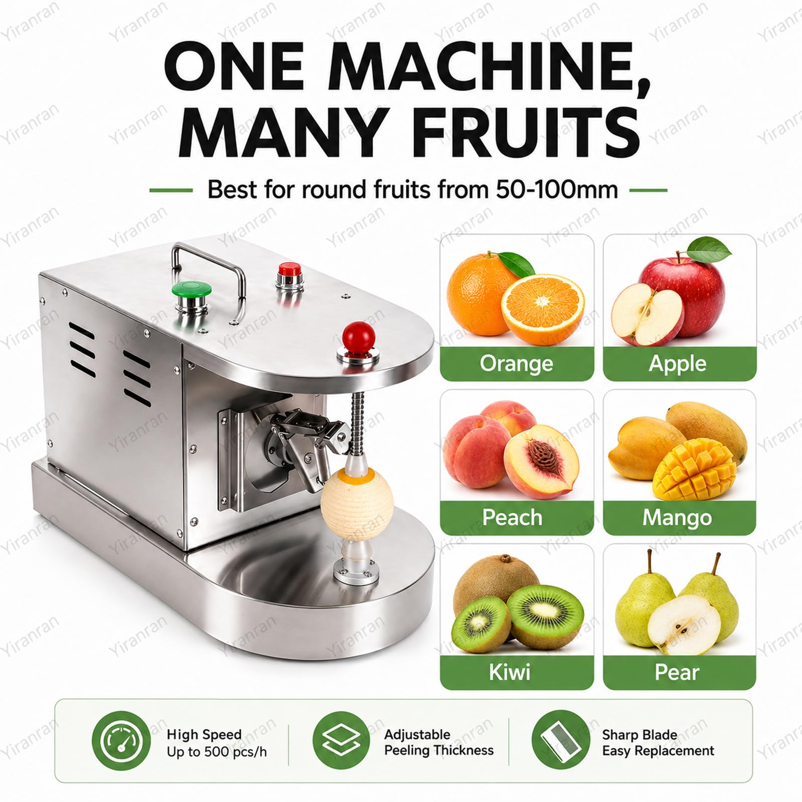 Peladora Automática Comercial De Limones Y Naranjas, Máquina Eléctrica para Pelar Frutas, 500 Piezas/Hora, Frutas De 50 A 100 Mm, Grosor De Pelado Ajustable, Acero Inoxidable para Duraznos,