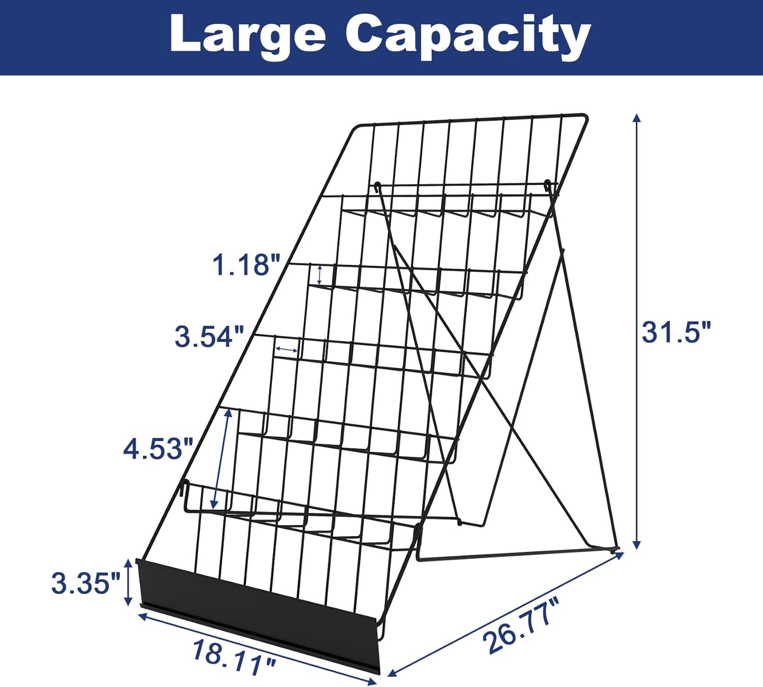 6 Tier Wire Countertop Racks,18" Wide Metal Book Display Rack Magazine Rack with Sign Channel,Foldable Retail Vendor Booth Display Stand for Greeting Card,Brochure,Art Print,CD,Craft,Comic