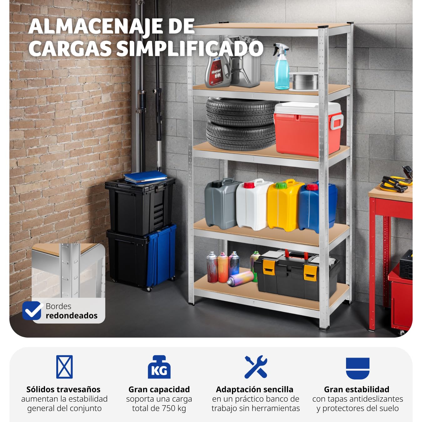 tectake® estantería metálica de 5 estantes, Montaje versátil, Ideal para Taller, Garaje o trastero, estanteria Libros, estanteria trastero, estanteria Metalica - 90 x 40 x 180 cm 750 kg Carga Máxima