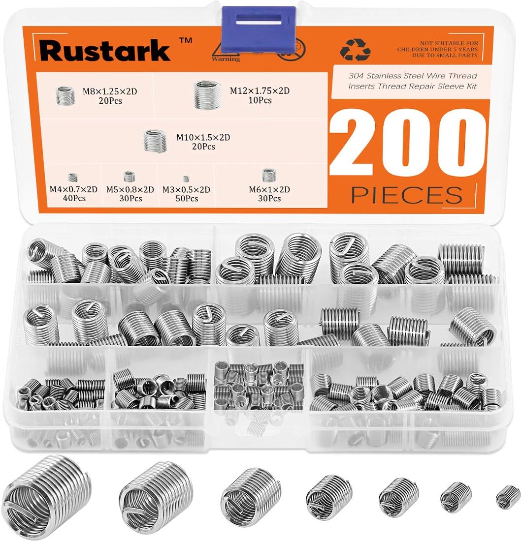 200 Pcs Wire Thread Inserts kit 304 Stainless Steel Metric M3 M4 M5 M6 M8 M10 M12 Helicoil Kit Wire Screw Sleeve Thread Repair Kit