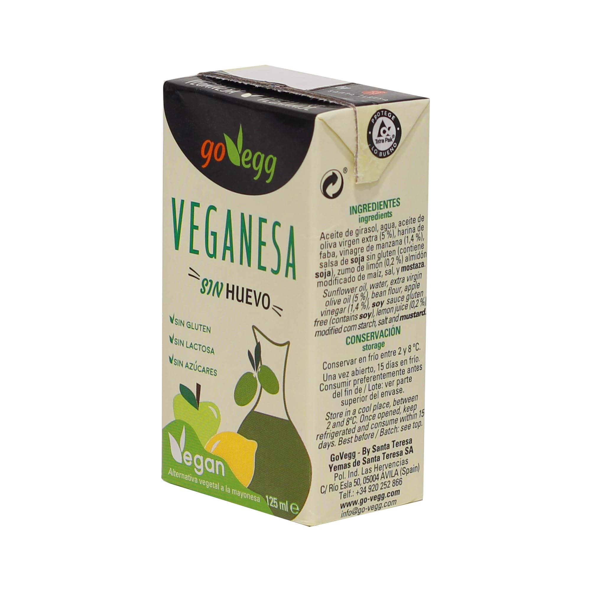 GoVegg - Veganesa, Sin Huevo, Sin Gluten, Sin Lactosa, Sin Azúcares. Alternativa Vegetal a la Mayonesa. 125ml