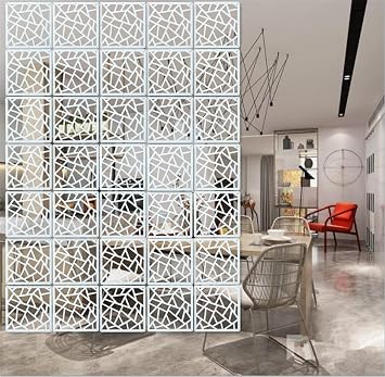 White Hanging Room Divider,12 Pieces Wood-Plastic DIY Panel Screens Partition Wall Dividers Room Decoration with All Accessories 11.4x11.4 Inch