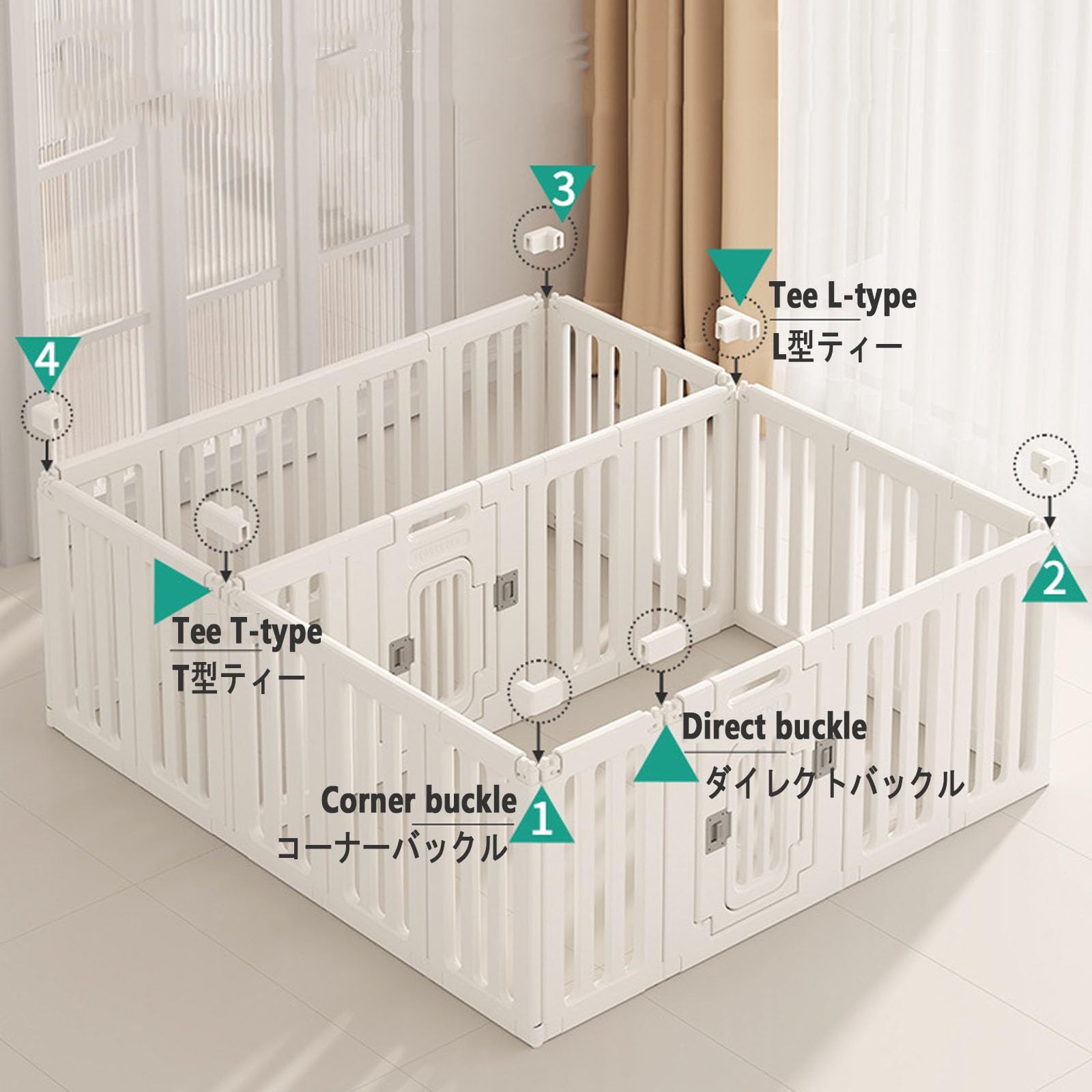 Recinto per Cani da Interno con Porta，Recinto per Cani Pieghevole ，Recinto per Cani Cuccioli Conigli Gatti Animali Domestici da Interno e Esterno Giardino Rete(75cm/29.5in,12 Pieces)