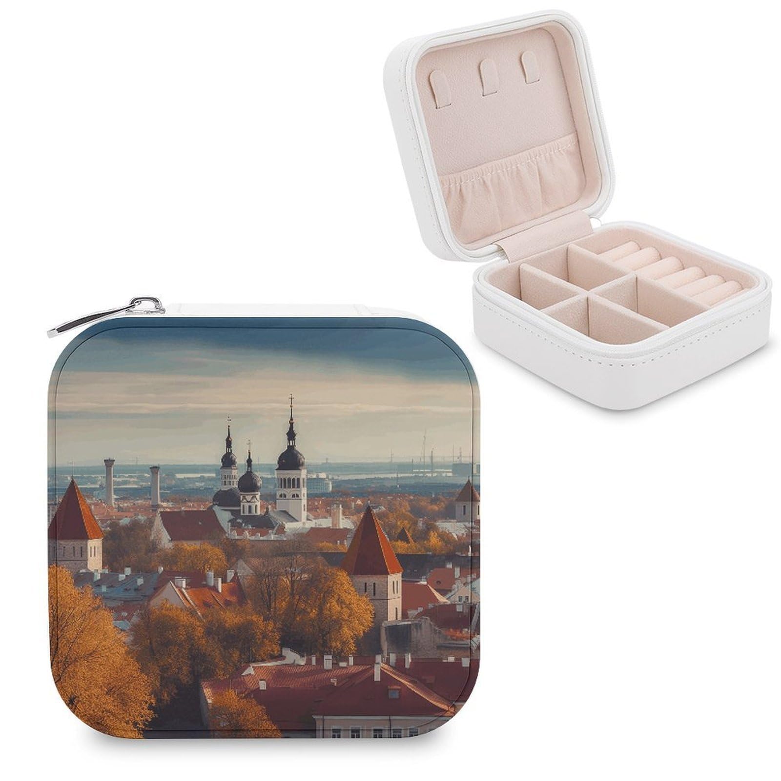 VstaDank Tallinn Estonia Cityscape Jewelry Box for Women Custom Travel Jewelry Case Personalized Travel Jewelry Boxes Small Portable Jewelry Organizer Box for Rings Necklaces Bracelets Earring
