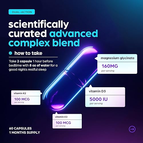 Miniatura 2 de Glicinato de magnesio 1160 mg + complejo de aloe vera, D3 y K2 90 cápsulas – Alta absorción, no laxante – Apoya una respuesta saludable al estrés,