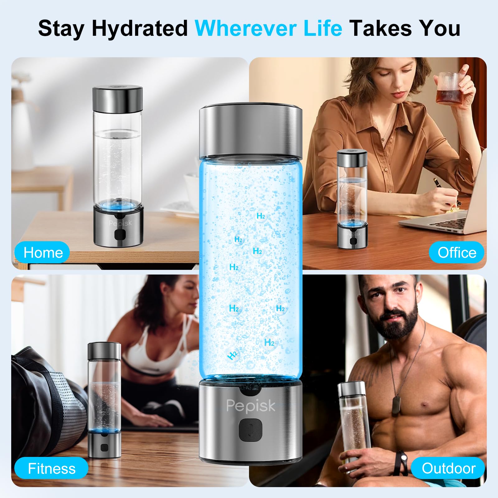 Wasserstoff-Wassergenerator-Flaschen, hydrierte Wasserflasche mit SPE-PEM-Technologie bis zu 2200 PPB, 460 ml Wasserstoff-Wasserflaschengenerator für Zuhause, Büro und Reisen, zertifizierter H2