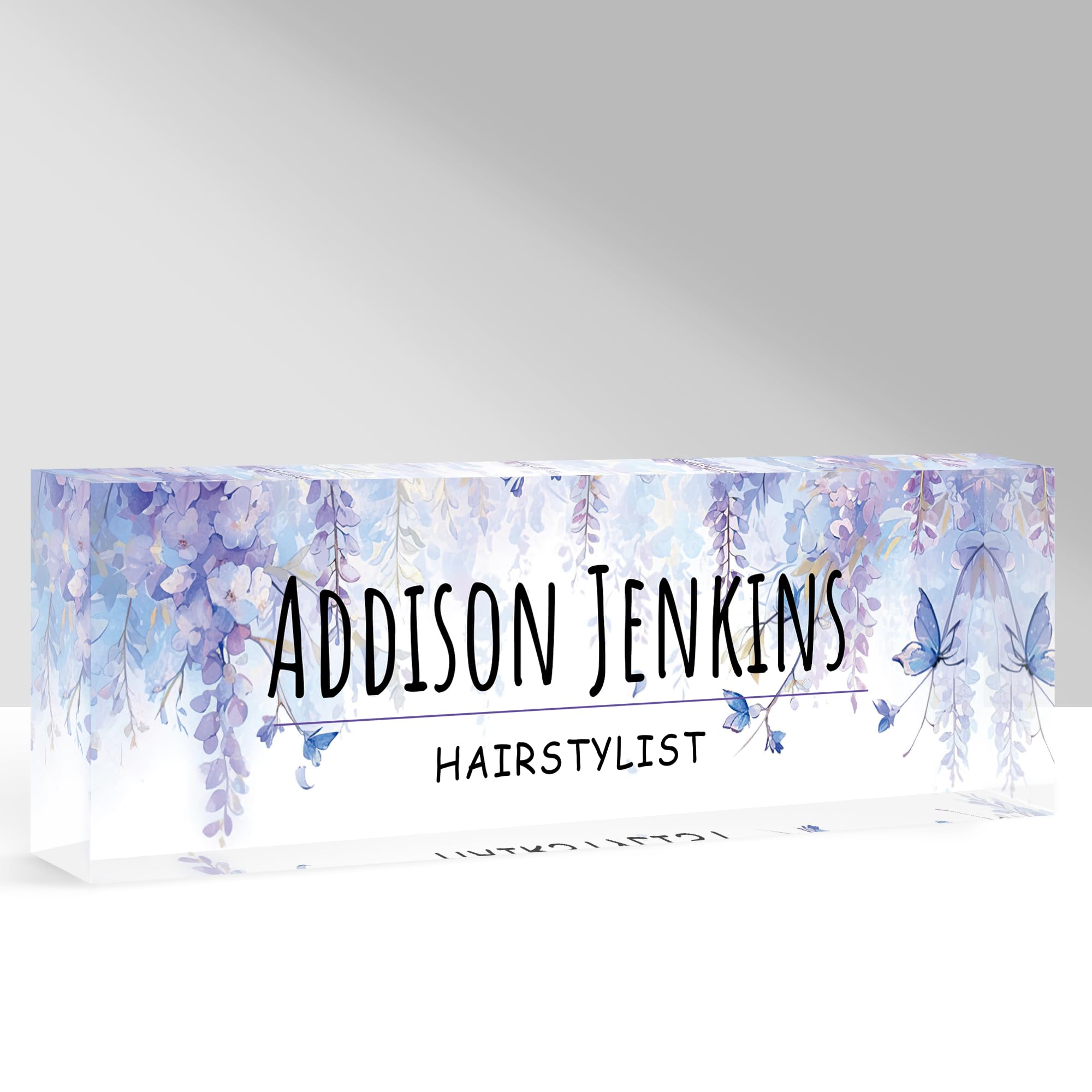 GifXify Custom Name Plate for Desk, Personalized Acrylic Office Name Sign with Name & Title, Elegant Desk Decor for Women Men, Employee Appreciation Gift (Wisteria)